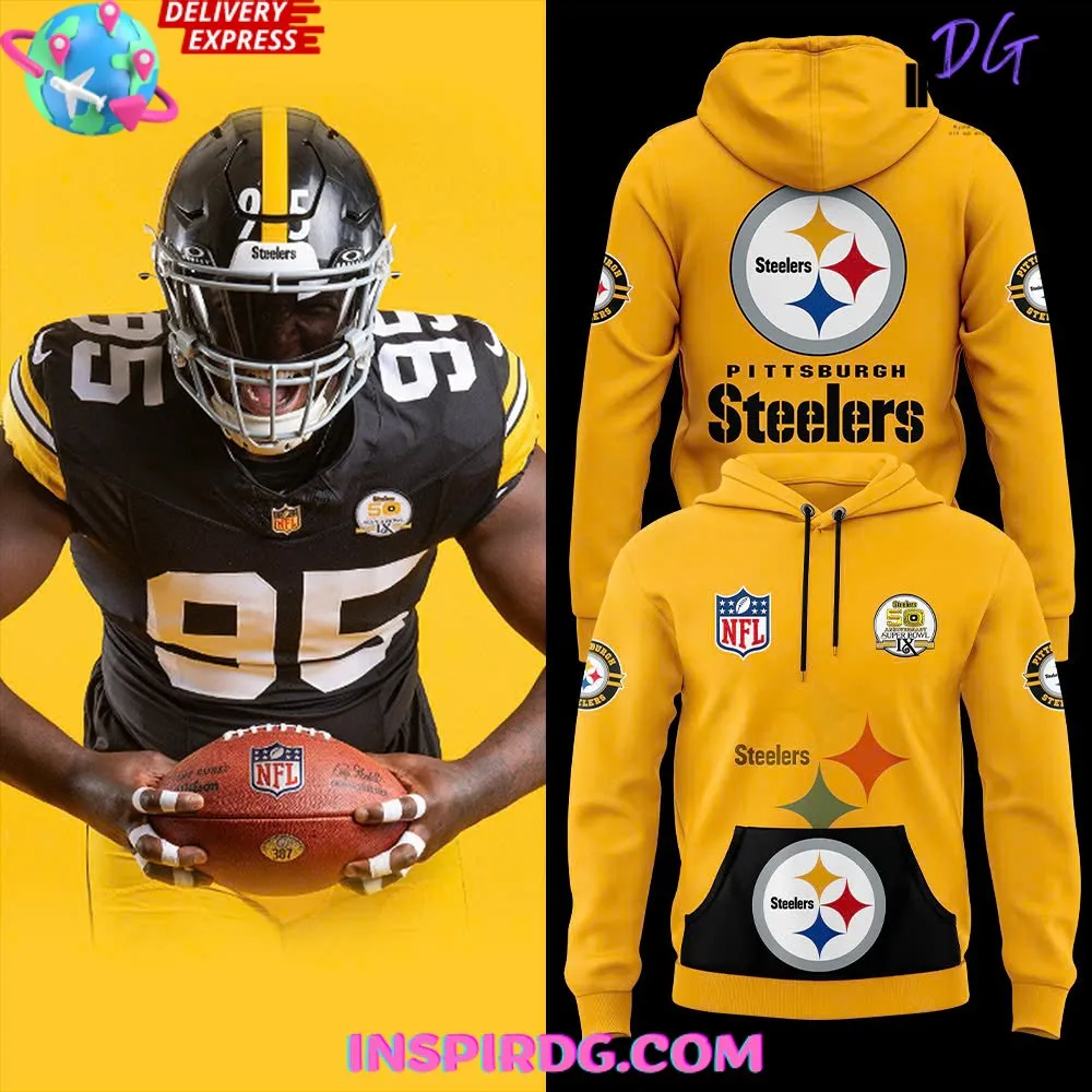 -Pittsburgh Steelers Throwback 50th Anniversary Super Bowl Yellow Hoodie