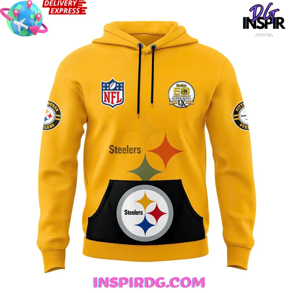 -Pittsburgh Steelers Throwback 50th Anniversary Super Bowl Yellow Hoodie