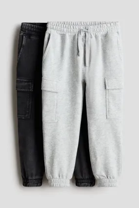 2-pack cargo joggers - Regular waist - Long - Black/Light grey - Kids | H&M GB