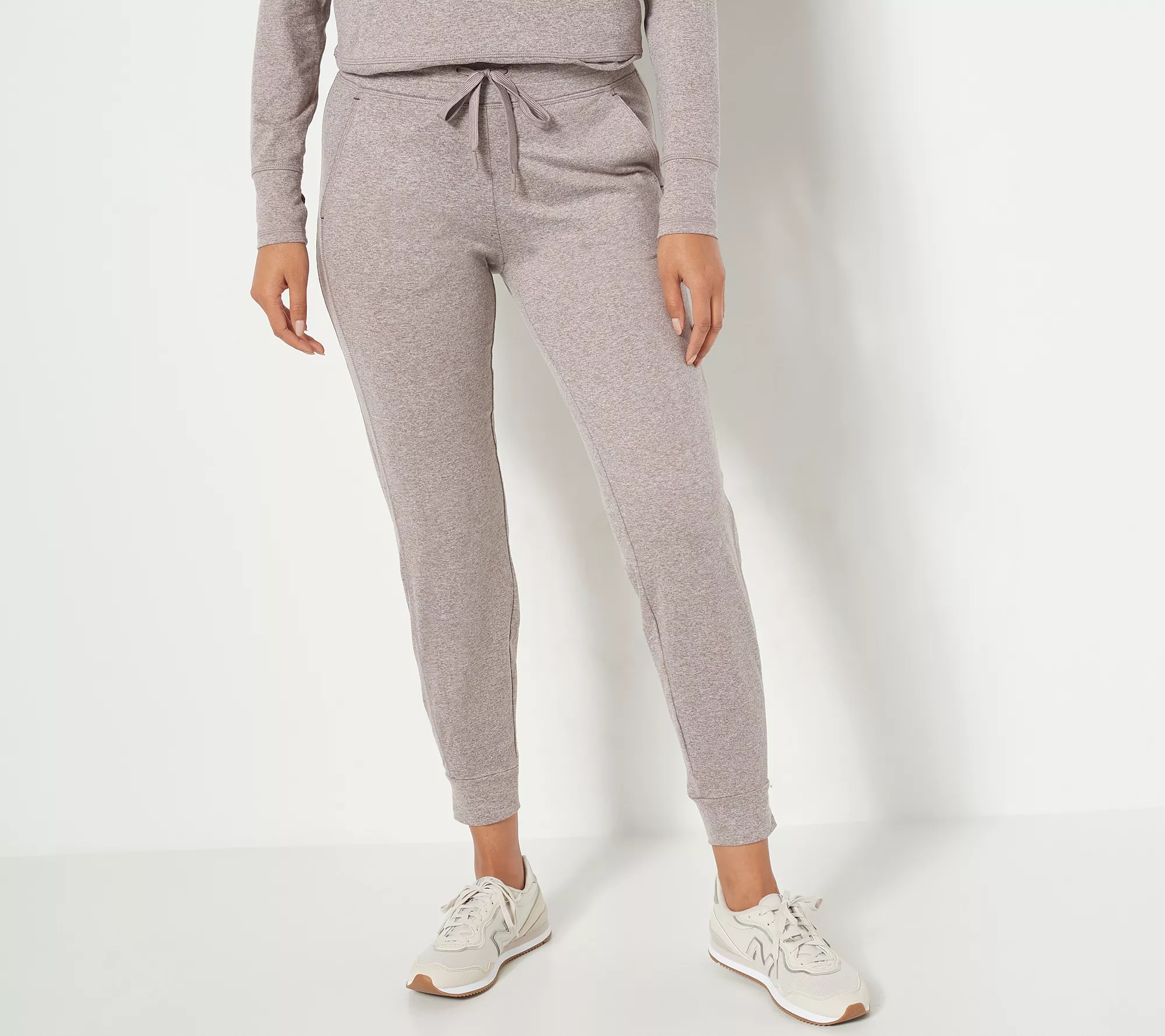 "As Is" Susan Graver SG Sport Heather Petite Knit Joggers with Drawstring