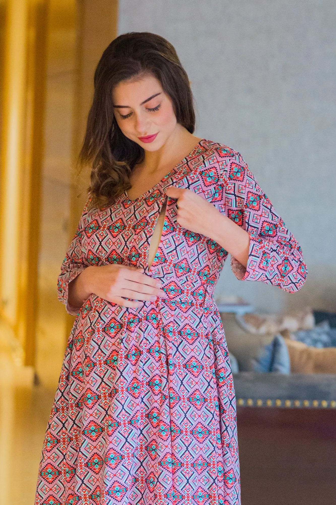 Abstract Geo Maternity & Nursing Dress