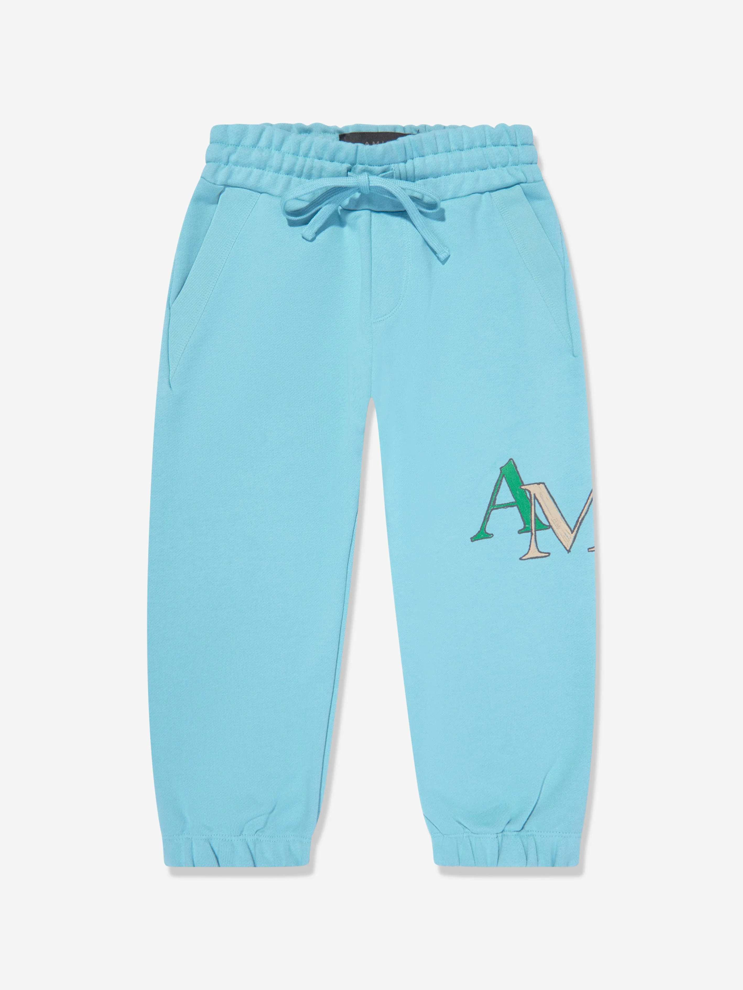 Amiri Kids Staggered Scribble Logo Joggers in Blue