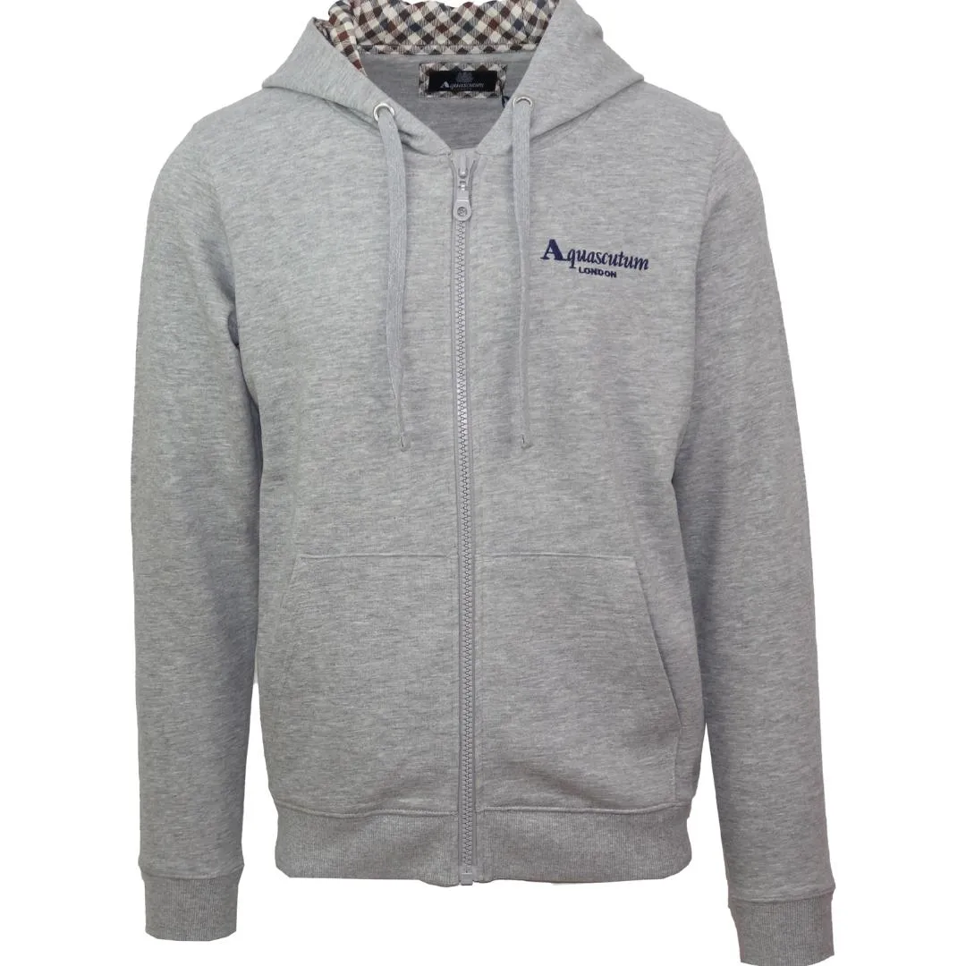 Aquascutum Classic Embossed Signature Logo Grey Zip-Up Hoodie