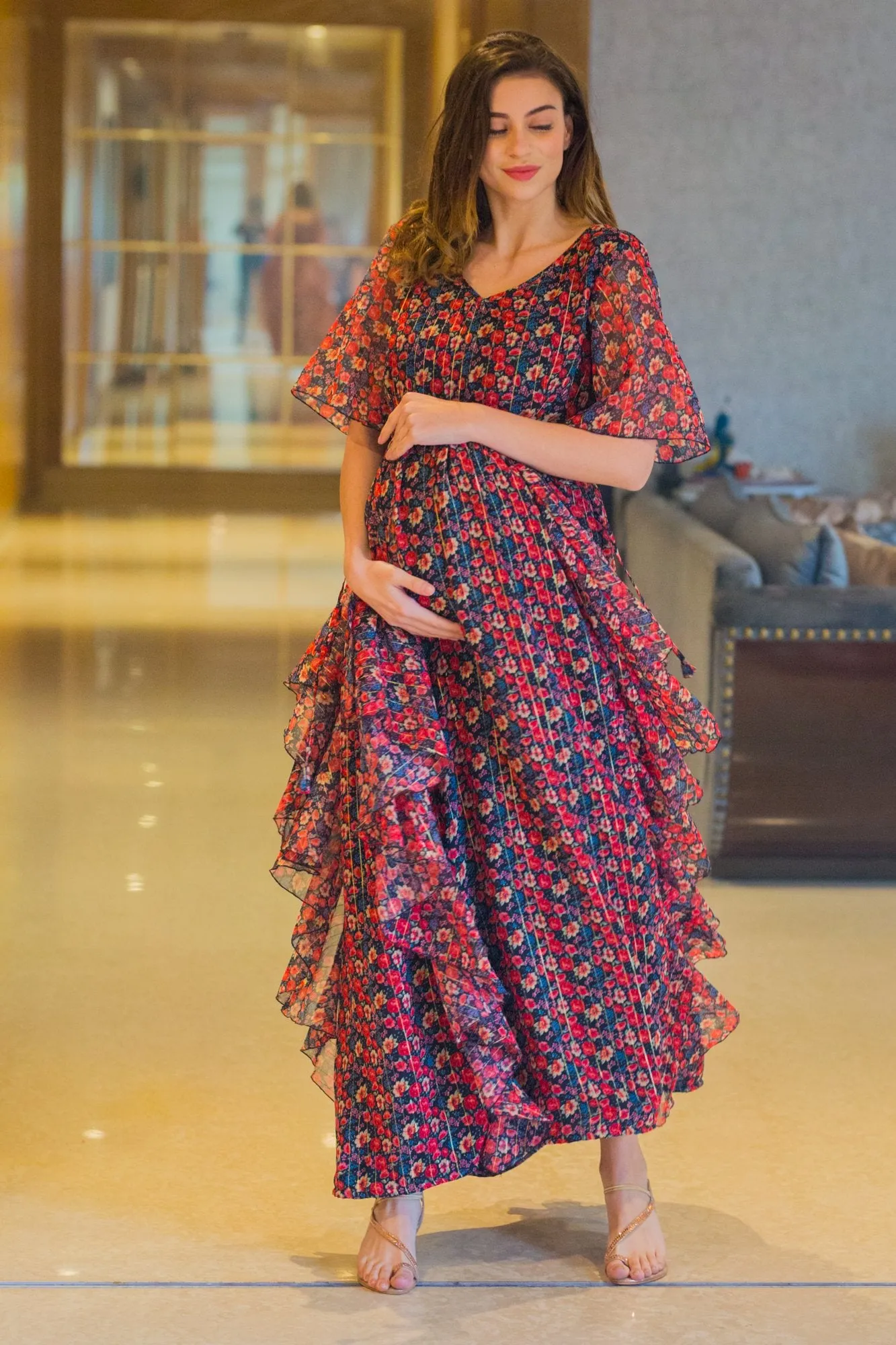 Auburn Floral Embellished Luxe Maternity Dress