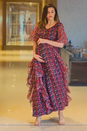 Auburn Floral Embellished Luxe Maternity Dress