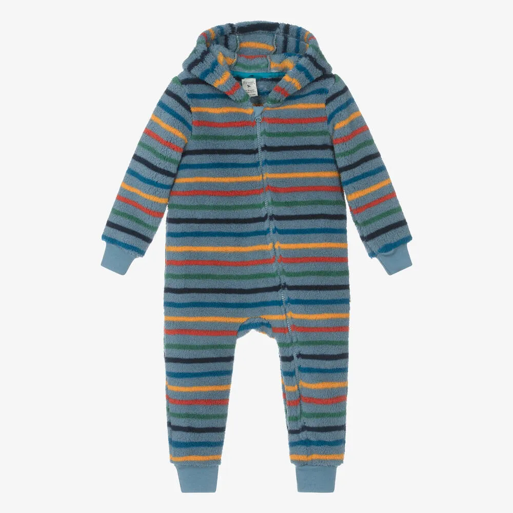 Baby Boys Blue Stripe Fleece Pramsuit