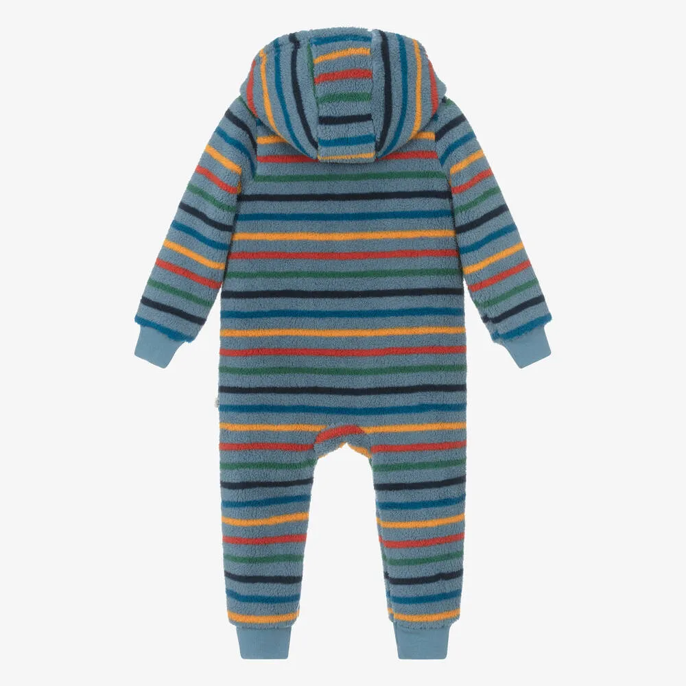 Baby Boys Blue Stripe Fleece Pramsuit