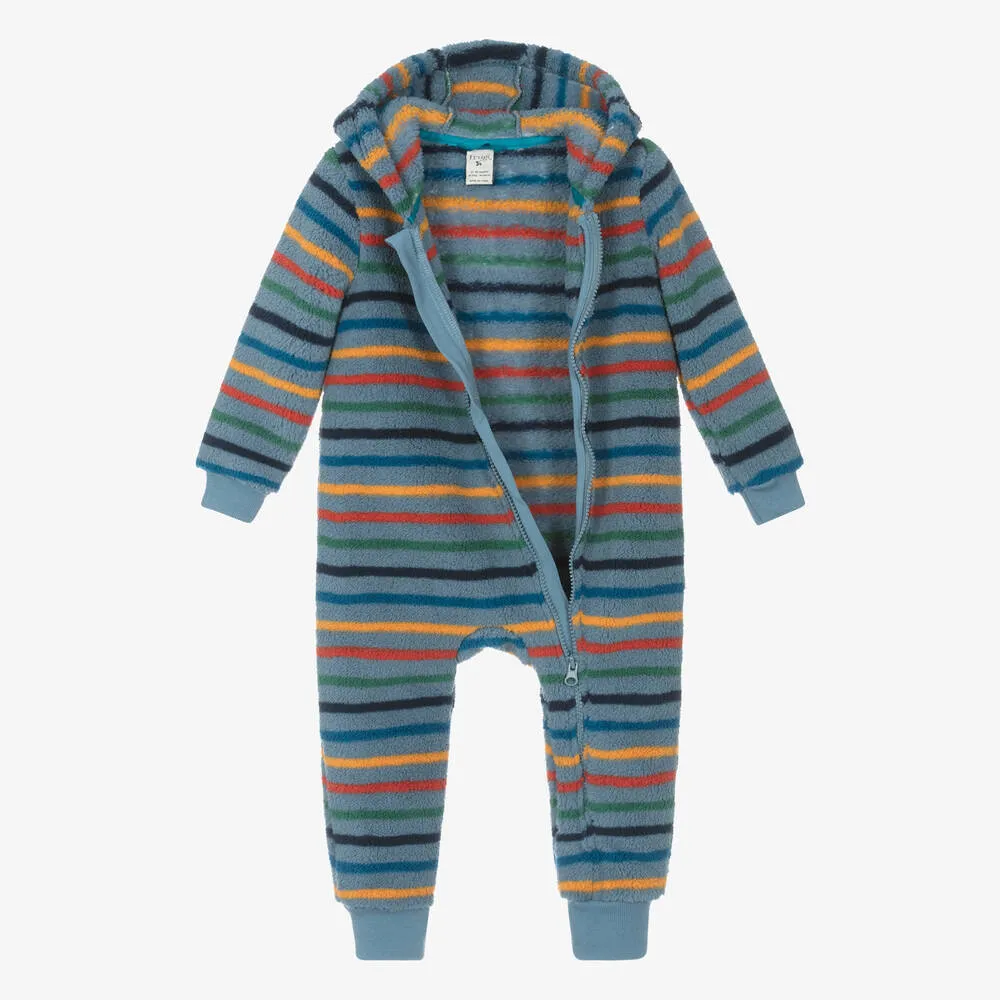 Baby Boys Blue Stripe Fleece Pramsuit