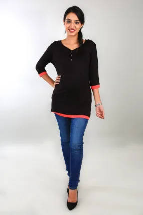 Black 3/4 Sleeves Maternity Top