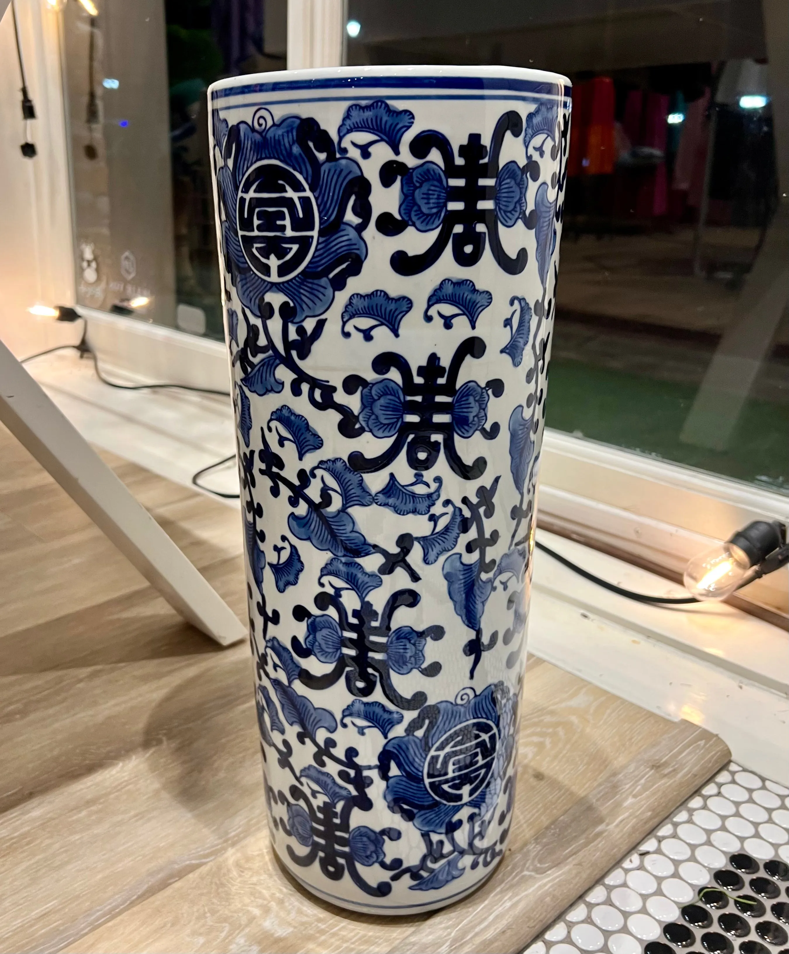 Blue and White Umbrella Stand & Vase