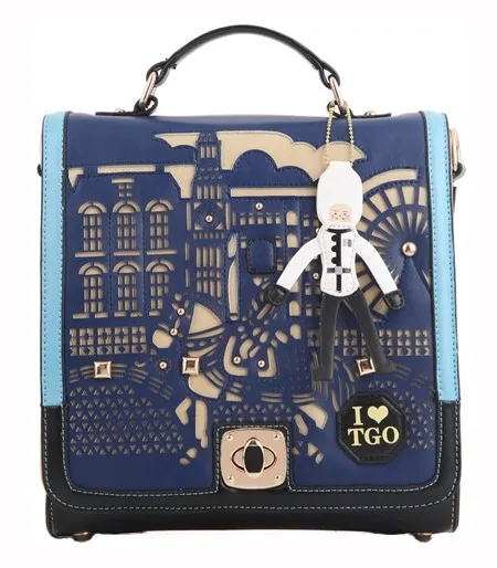 Blue Laser Cut Hollow Out Pony Soldier Fairy Tale Pattern Vintage School Backpack