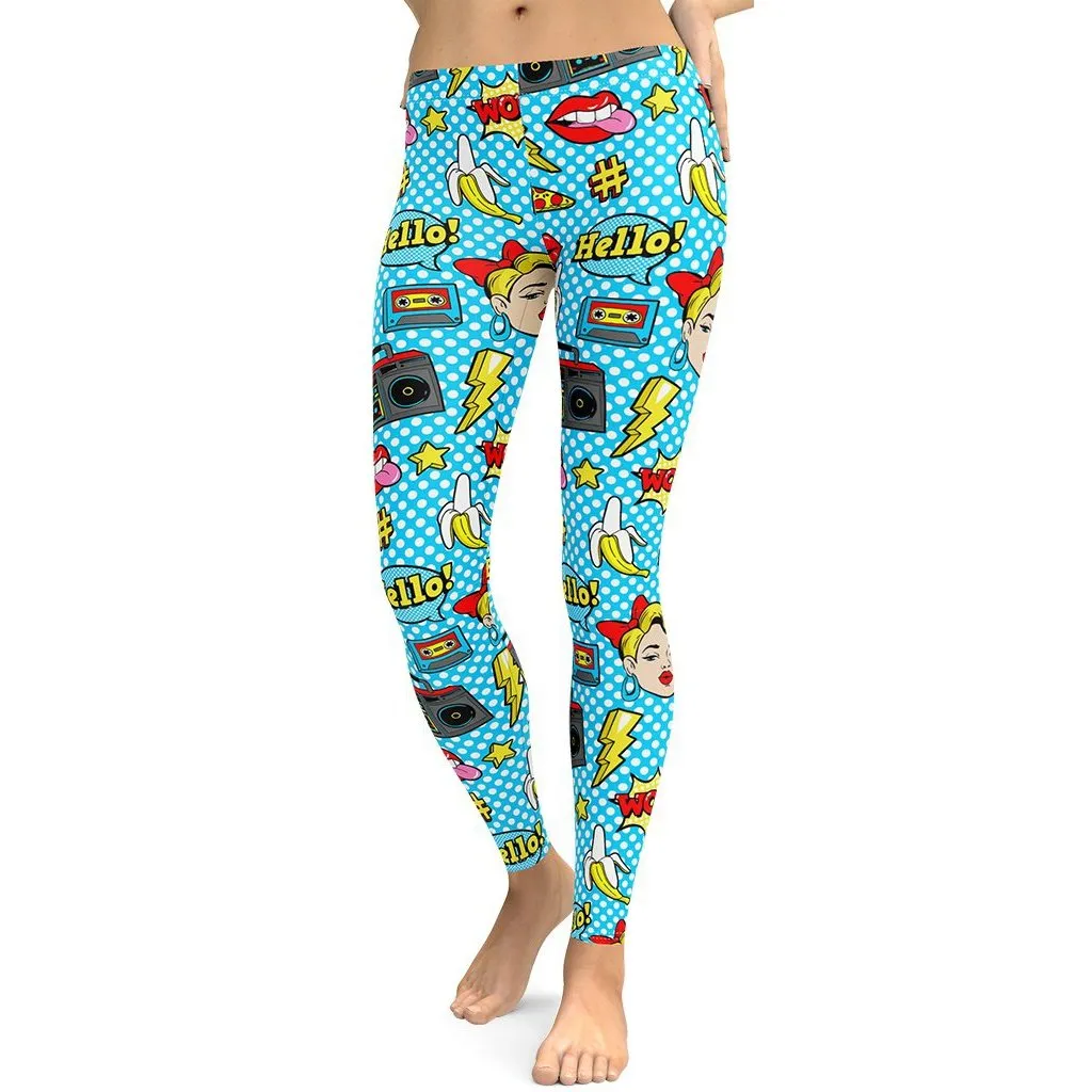 Blue Pop Art Pattern Leggings