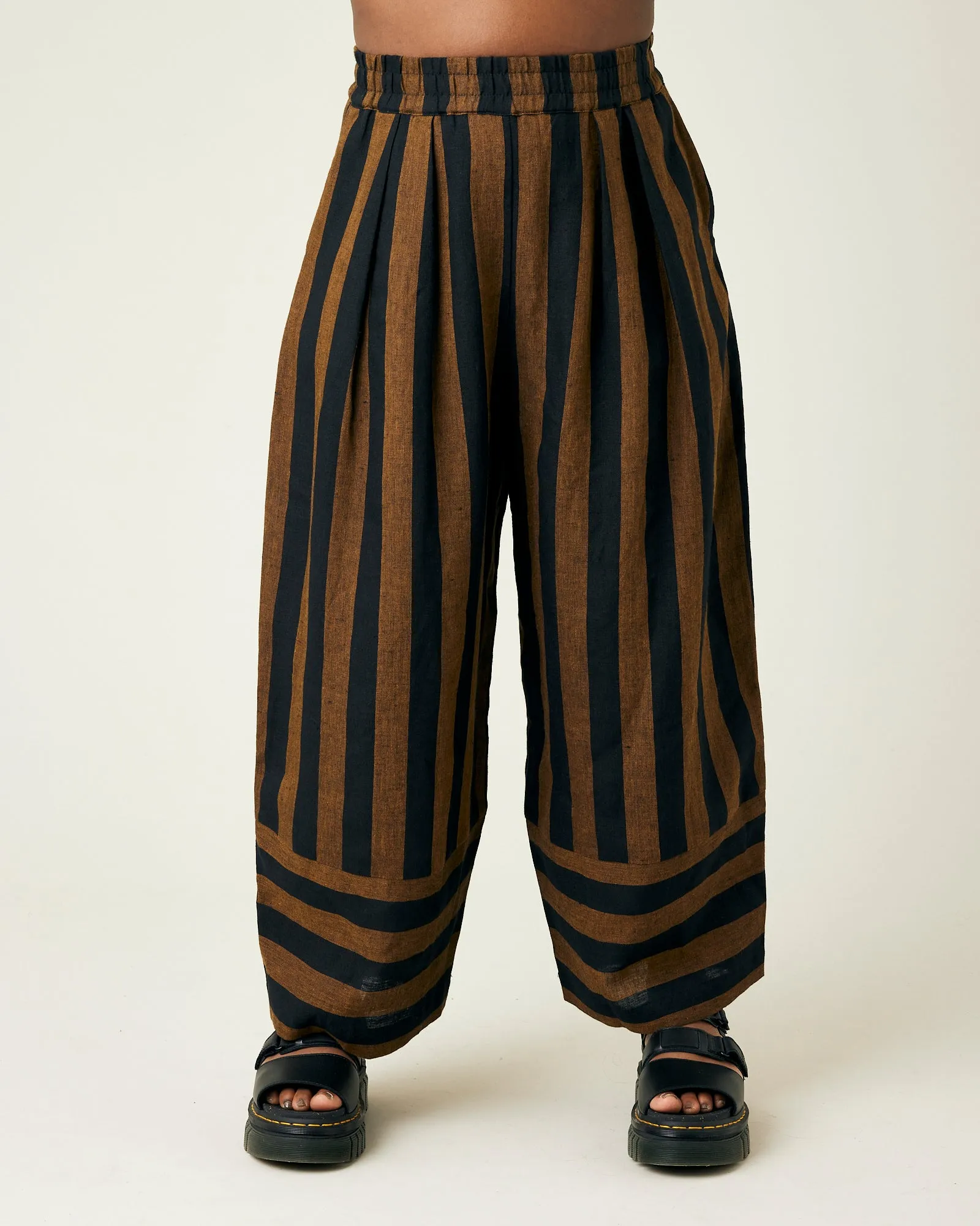 Bobbi Rust And Black Stripe Linen Trousers