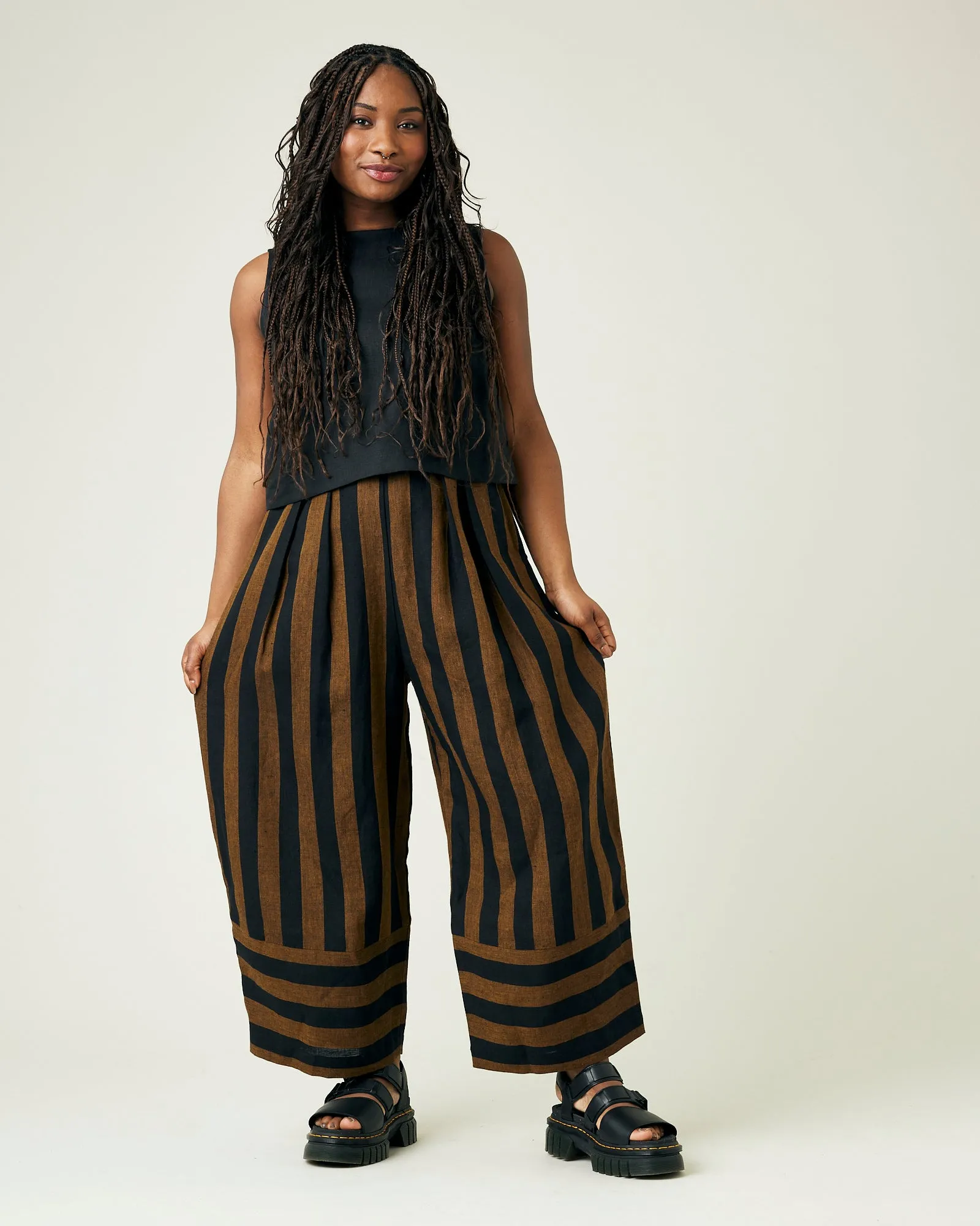 Bobbi Rust And Black Stripe Linen Trousers