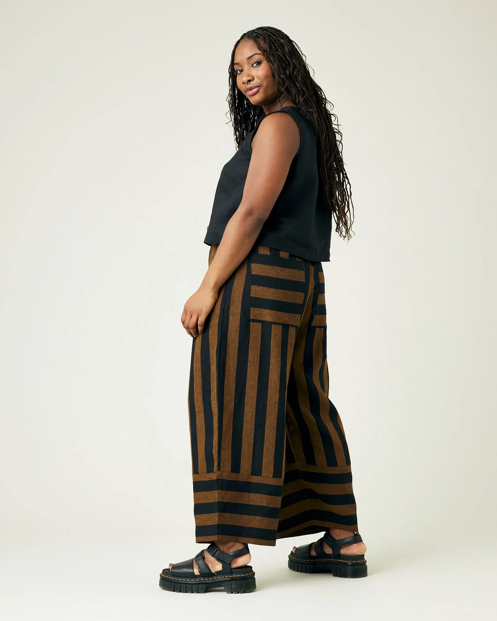 Bobbi Rust And Black Stripe Linen Trousers