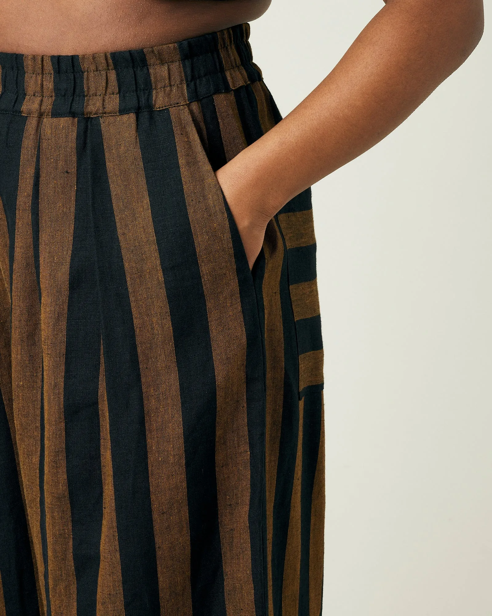 Bobbi Rust And Black Stripe Linen Trousers