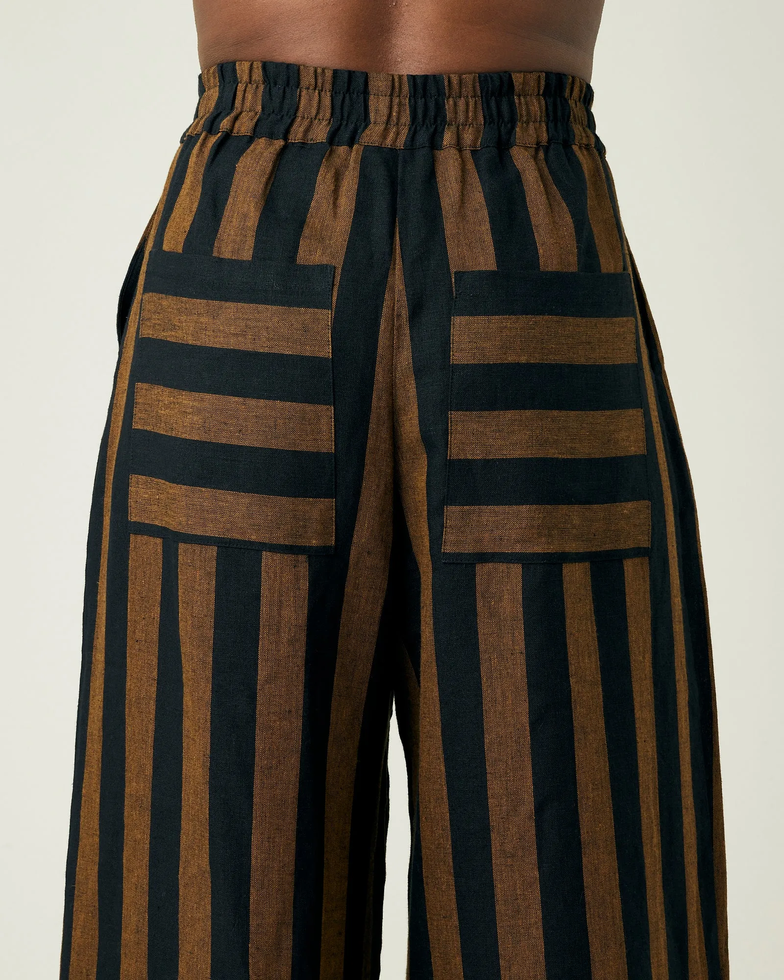 Bobbi Rust And Black Stripe Linen Trousers