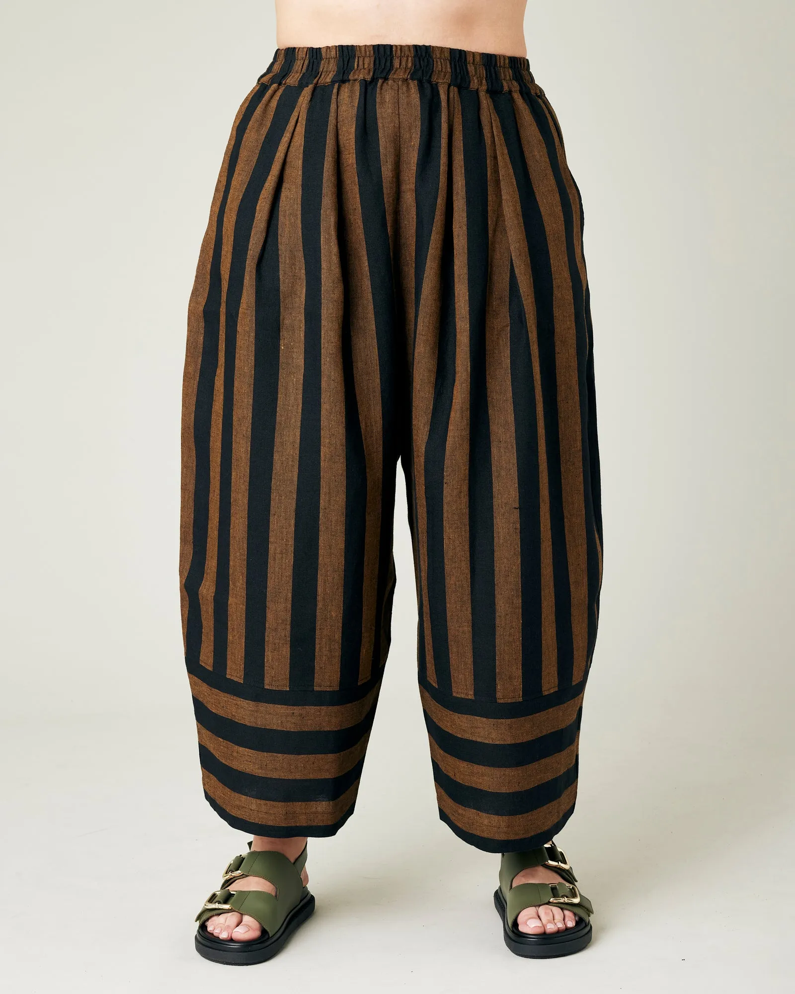 Bobbi Rust And Black Stripe Linen Trousers