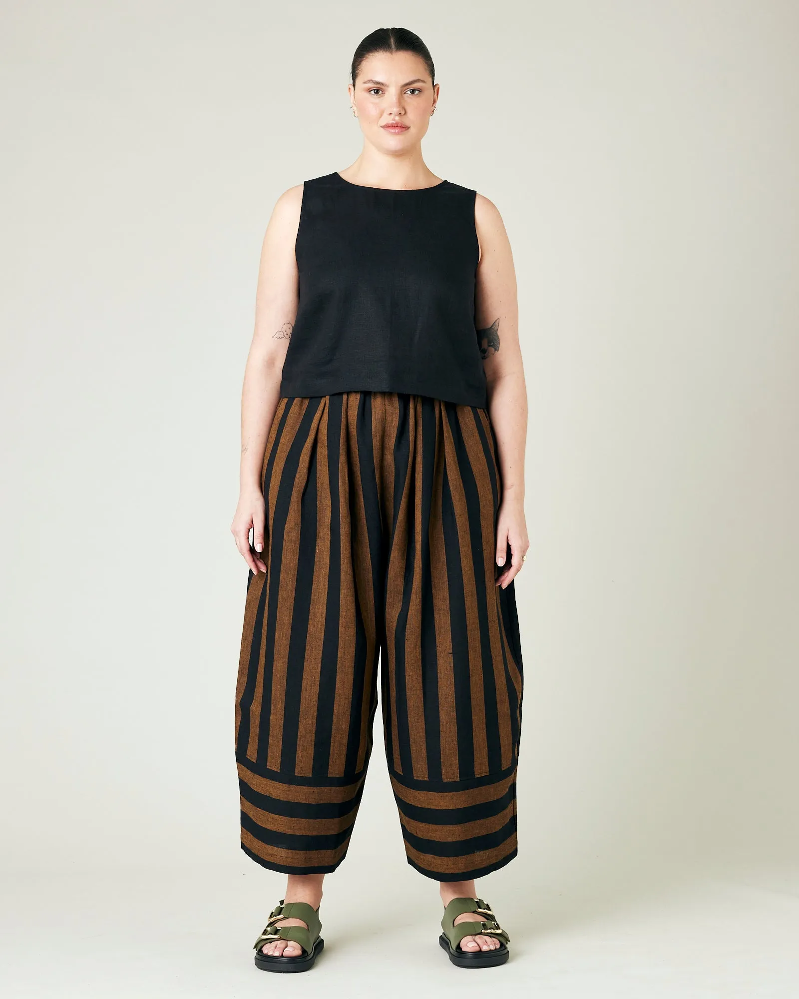 Bobbi Rust And Black Stripe Linen Trousers