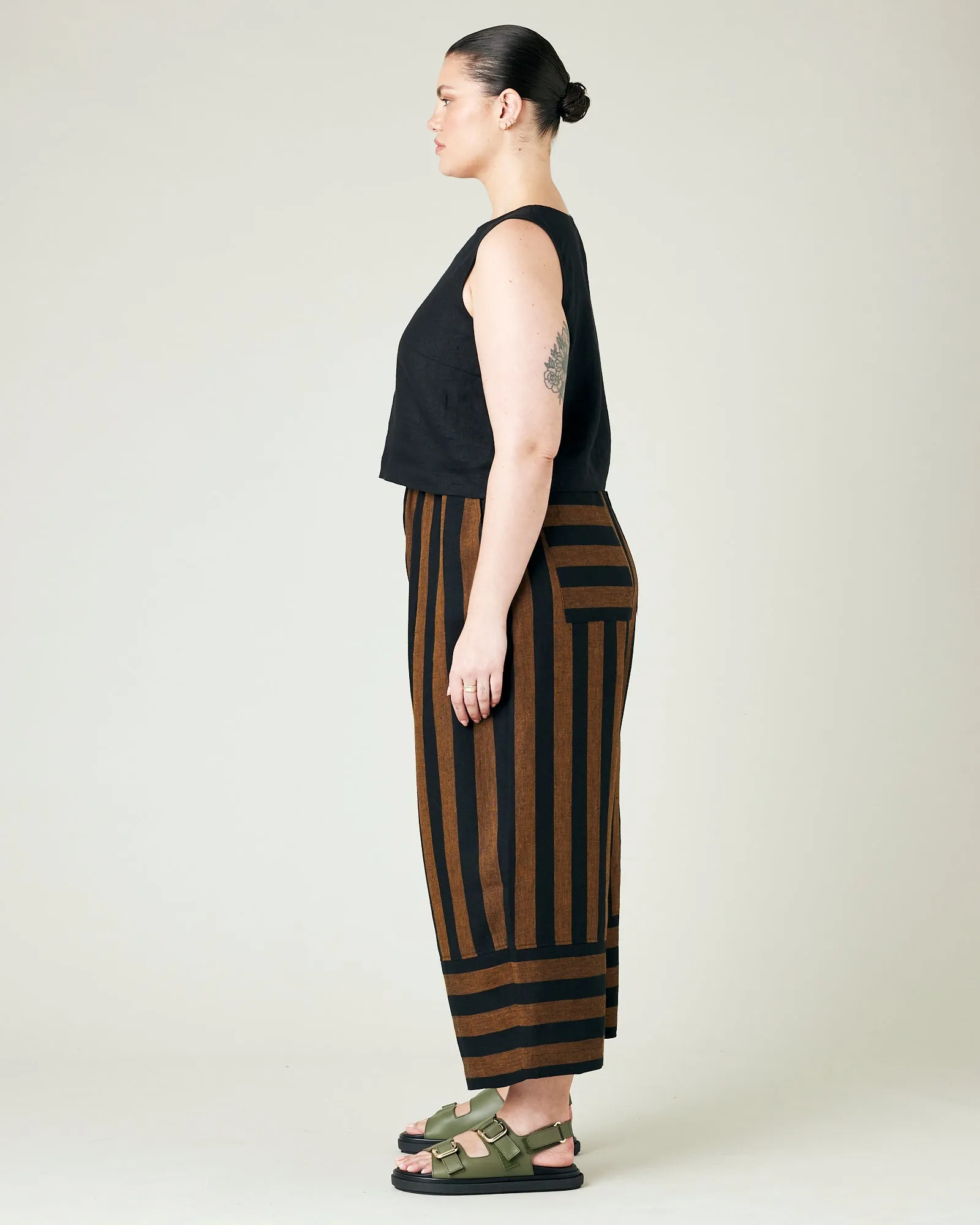 Bobbi Rust And Black Stripe Linen Trousers