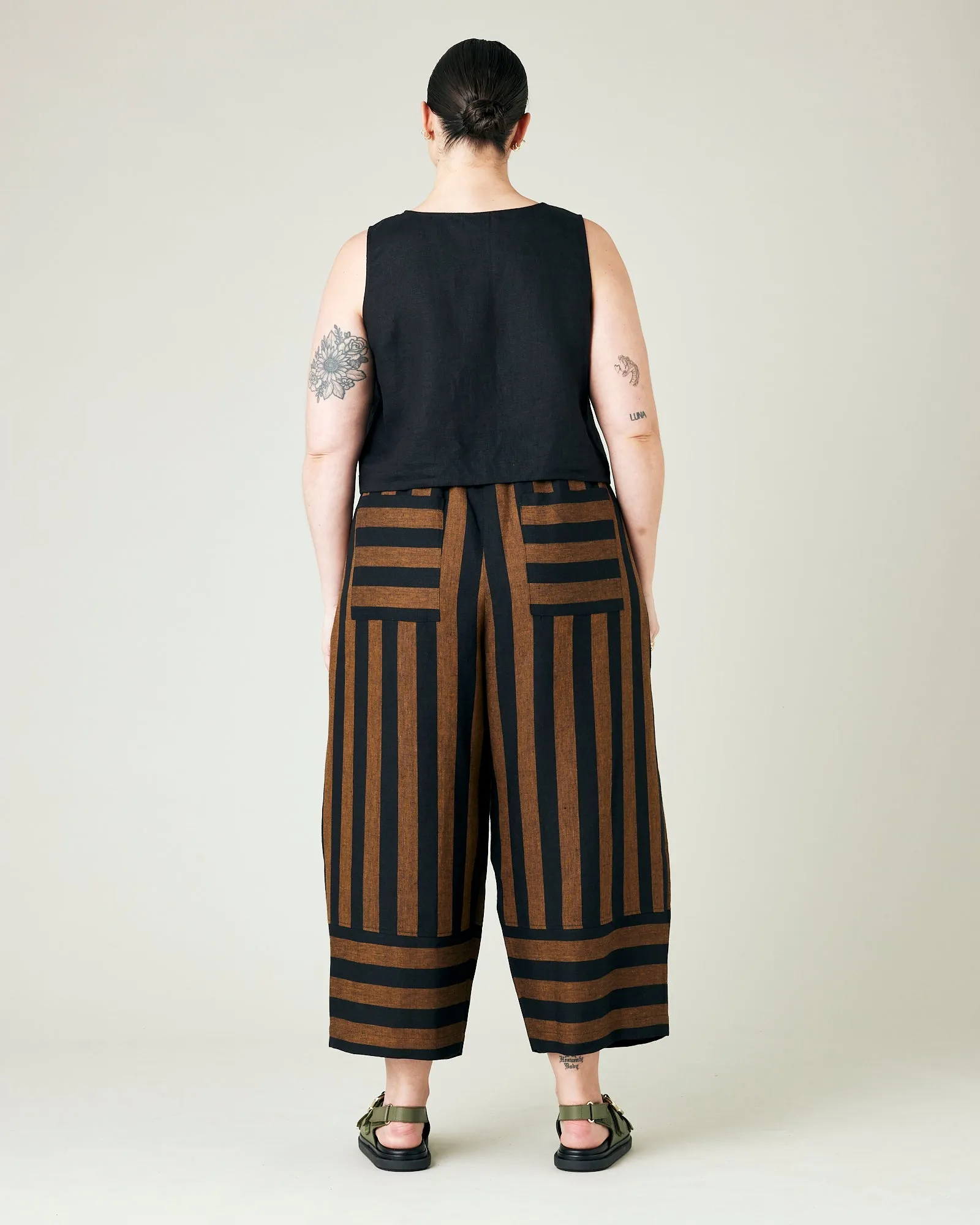 Bobbi Rust And Black Stripe Linen Trousers