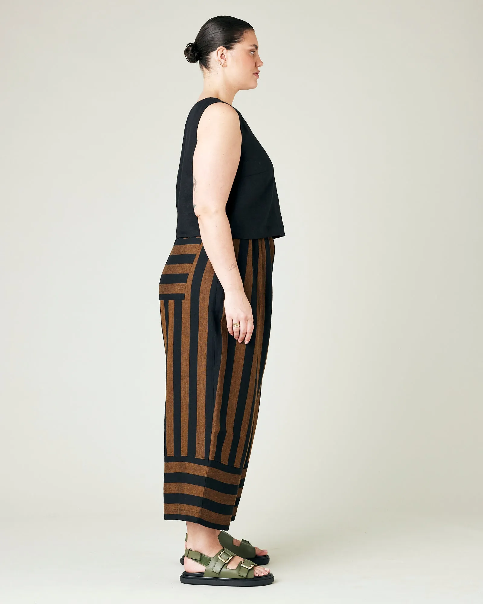 Bobbi Rust And Black Stripe Linen Trousers