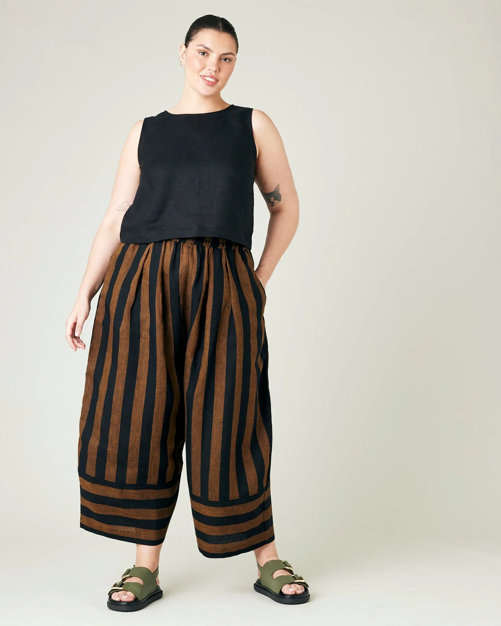 Bobbi Rust And Black Stripe Linen Trousers