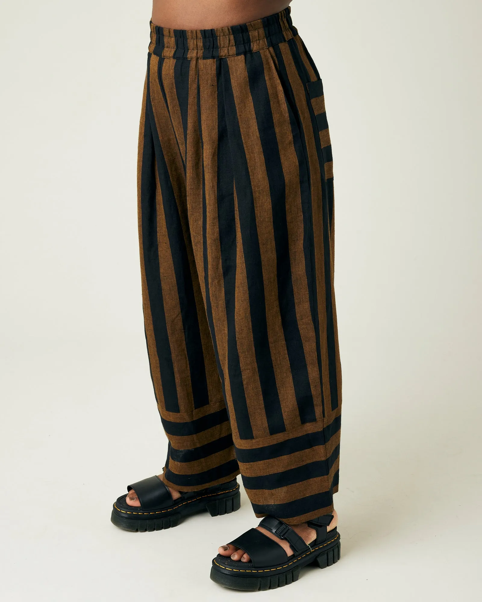 Bobbi Rust And Black Stripe Linen Trousers