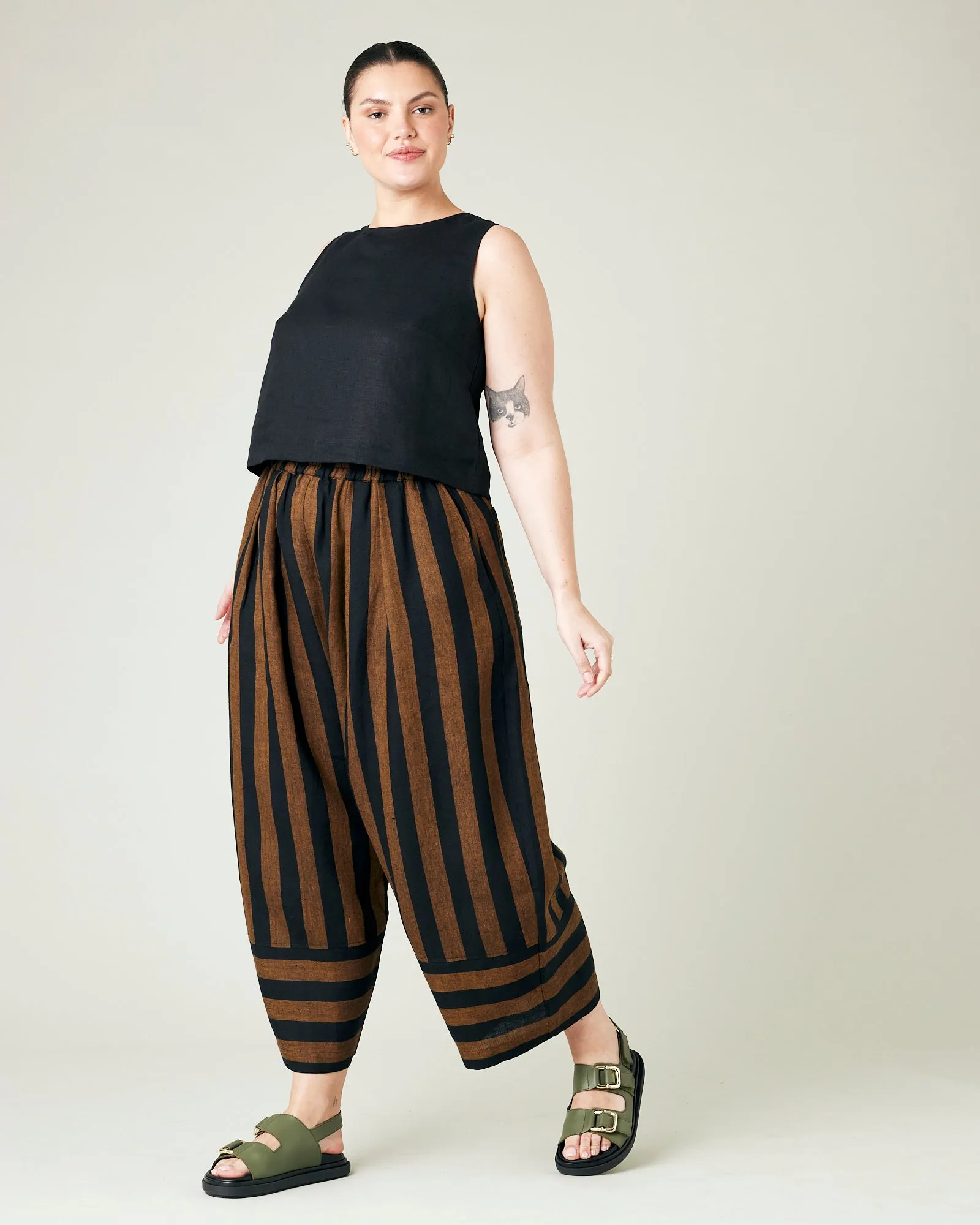 Bobbi Rust And Black Stripe Linen Trousers