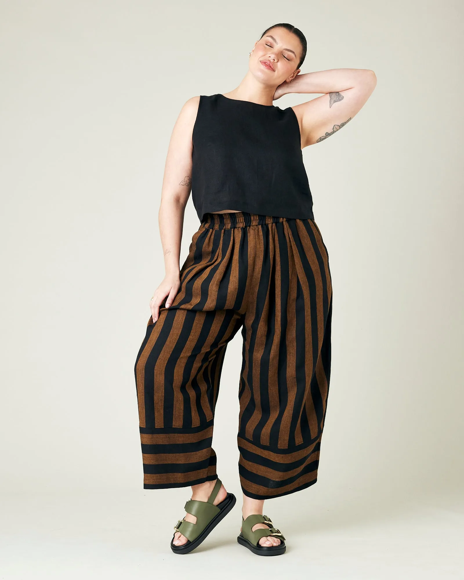 Bobbi Rust And Black Stripe Linen Trousers