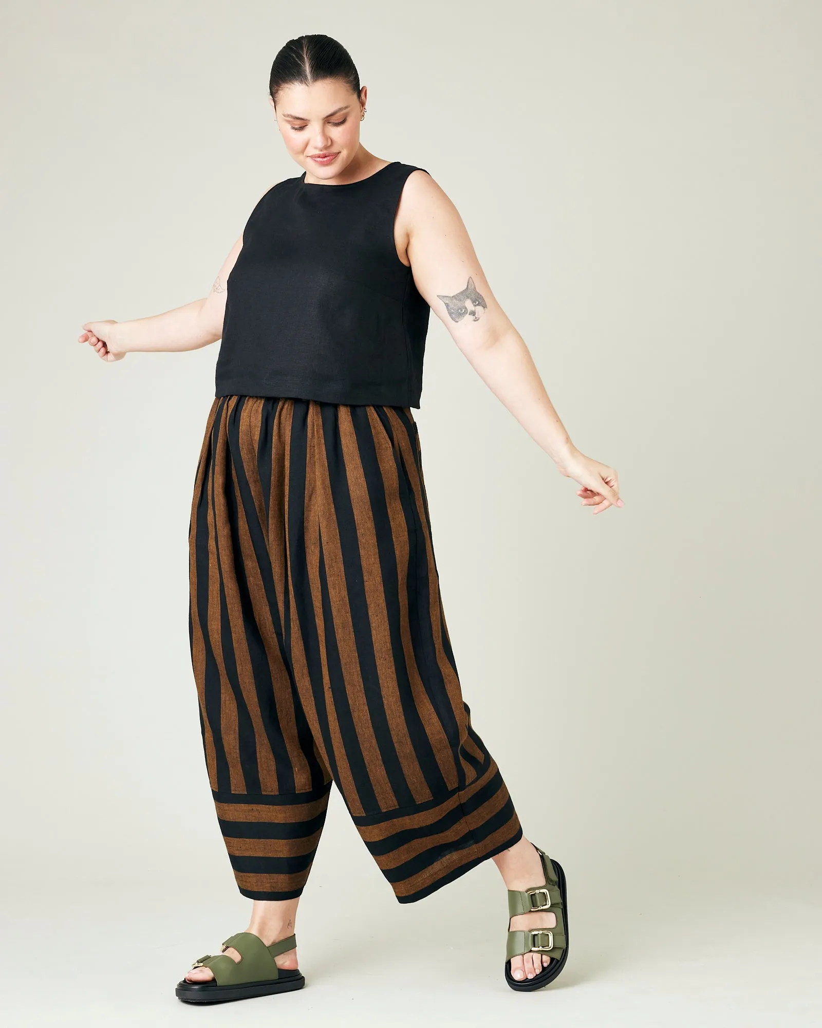 Bobbi Rust And Black Stripe Linen Trousers