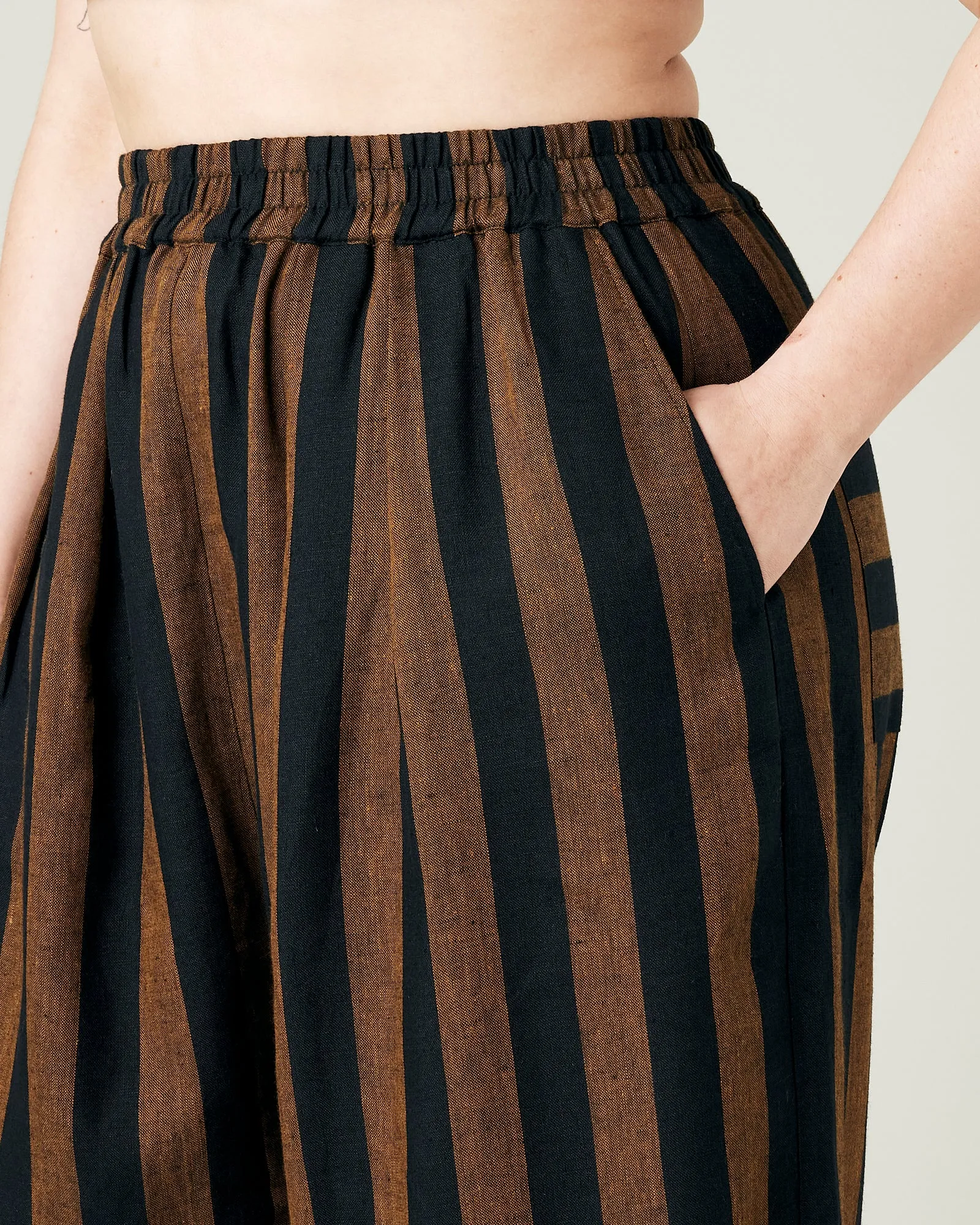 Bobbi Rust And Black Stripe Linen Trousers