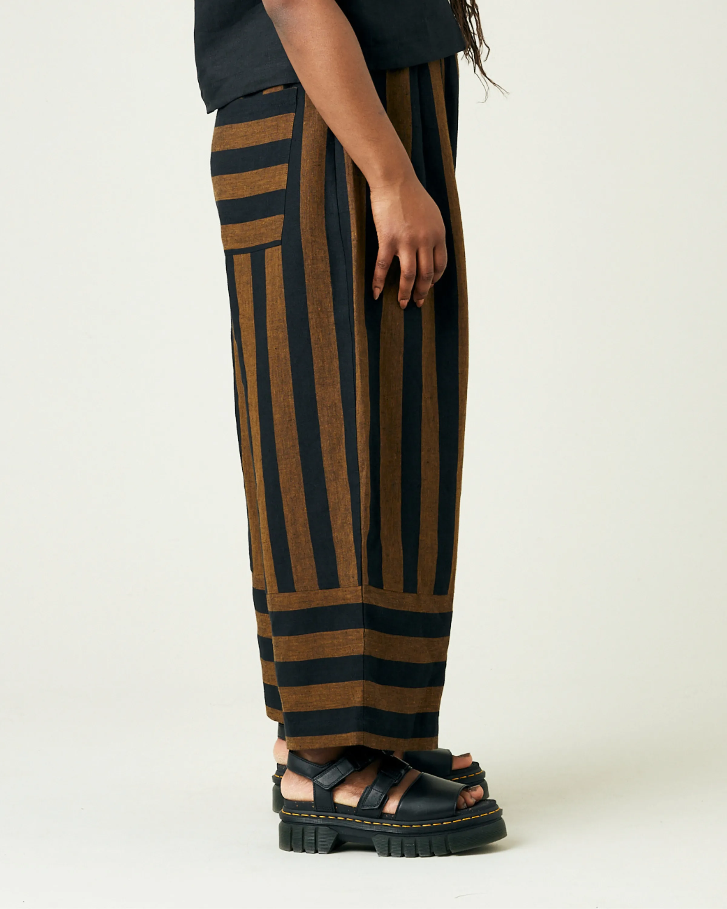 Bobbi Rust And Black Stripe Linen Trousers