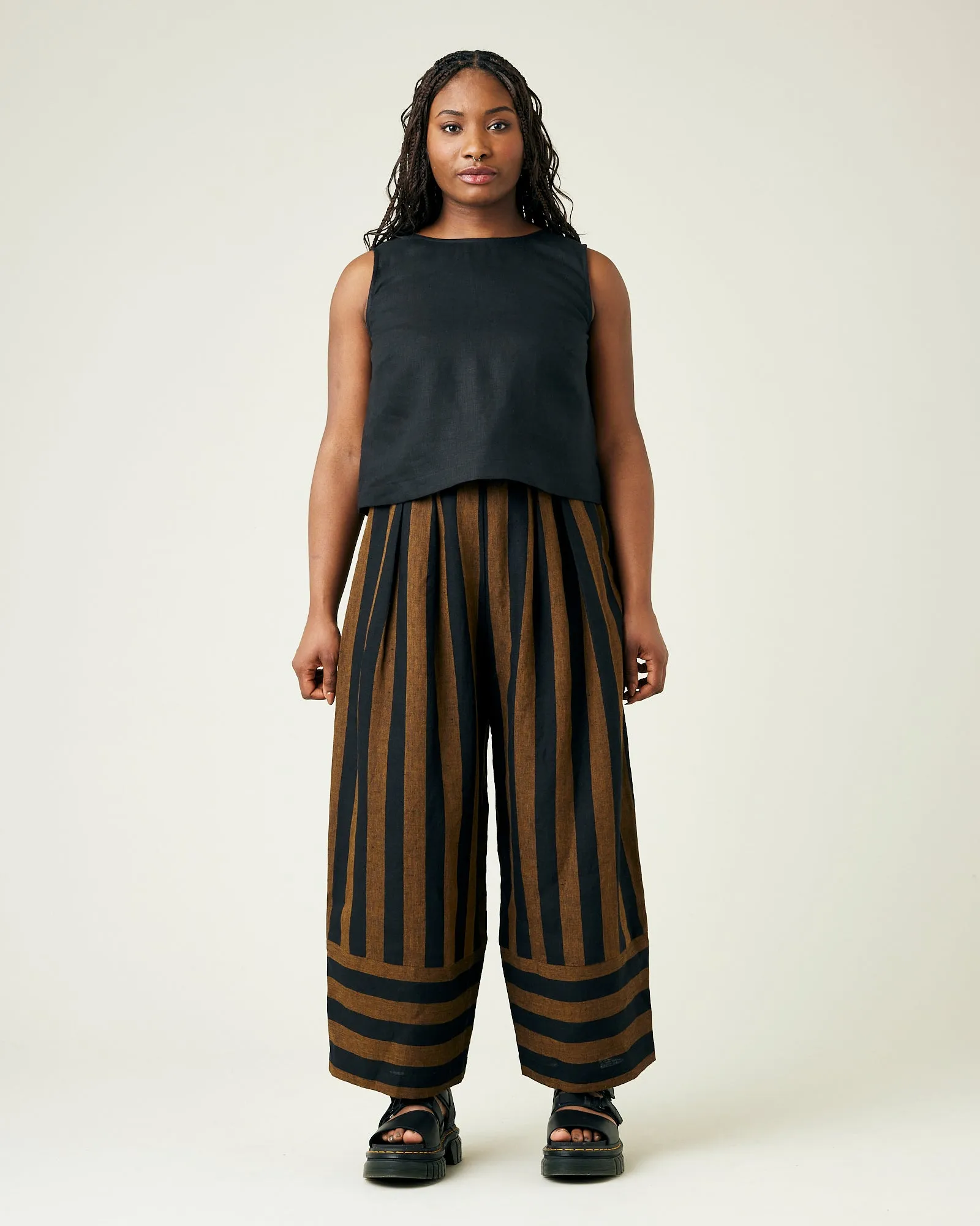 Bobbi Rust And Black Stripe Linen Trousers