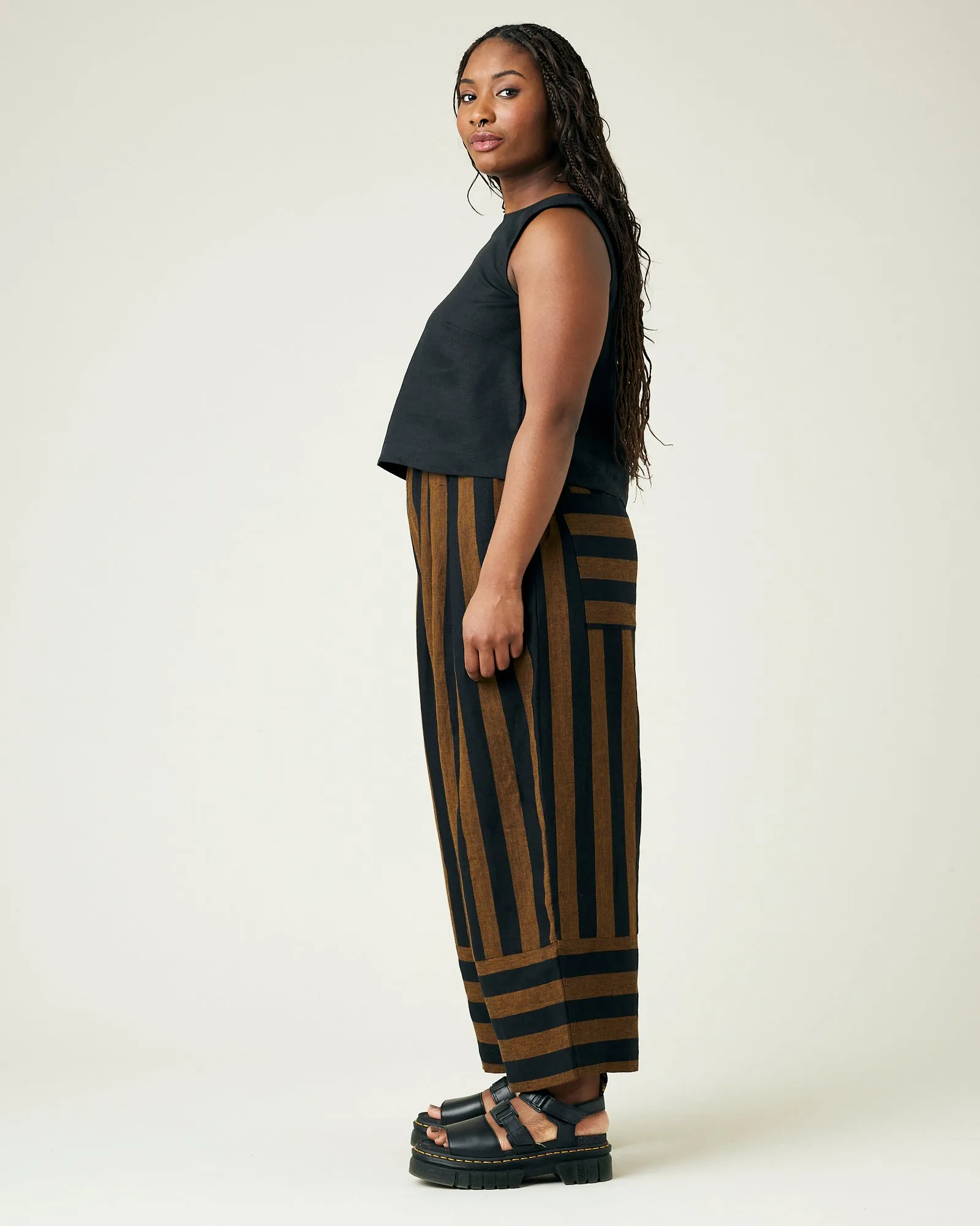 Bobbi Rust And Black Stripe Linen Trousers