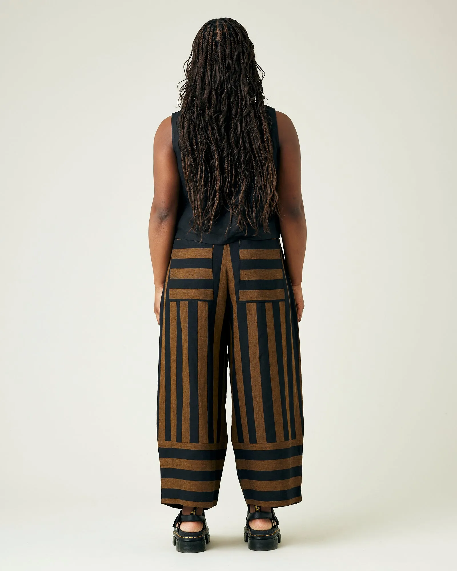 Bobbi Rust And Black Stripe Linen Trousers