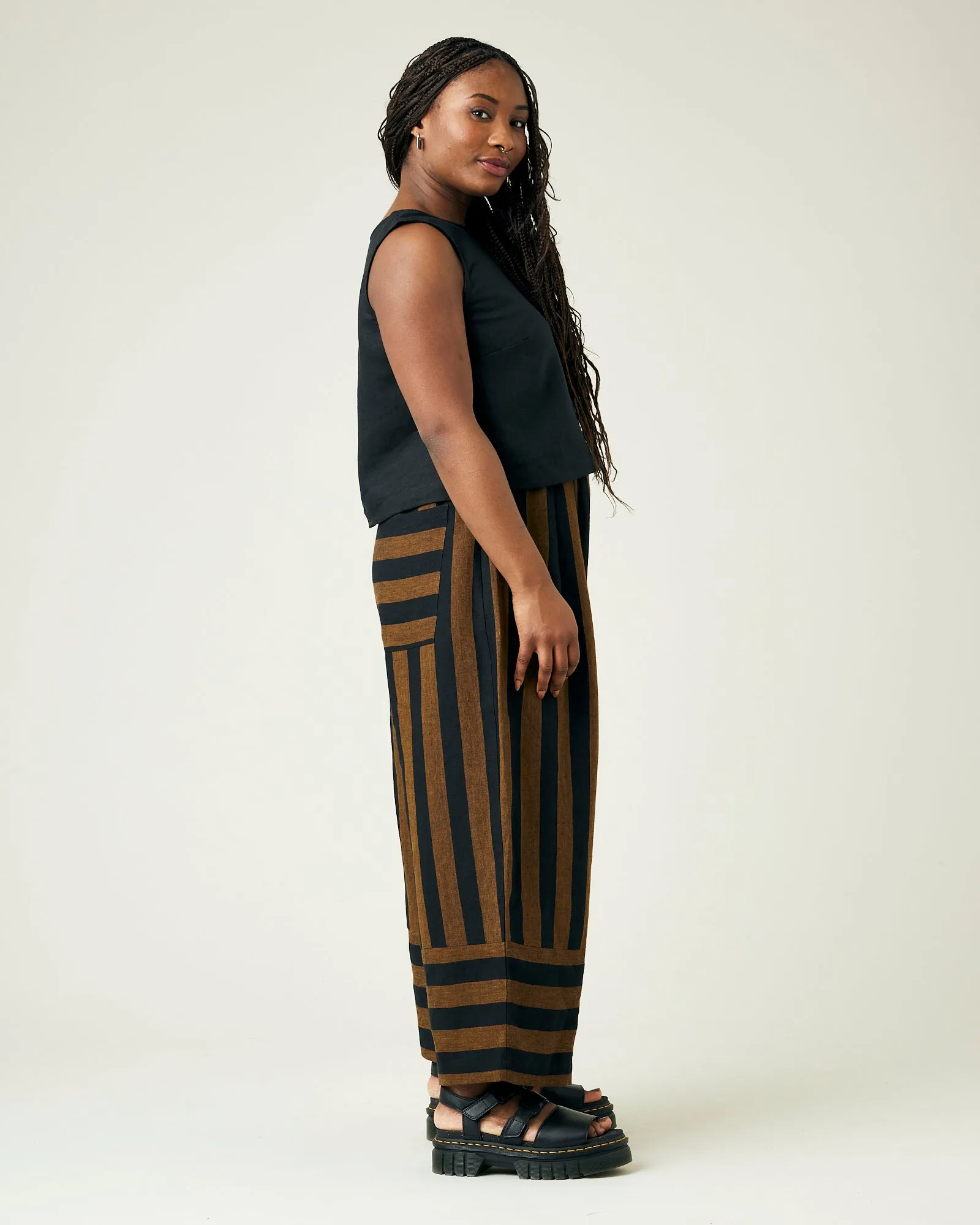 Bobbi Rust And Black Stripe Linen Trousers