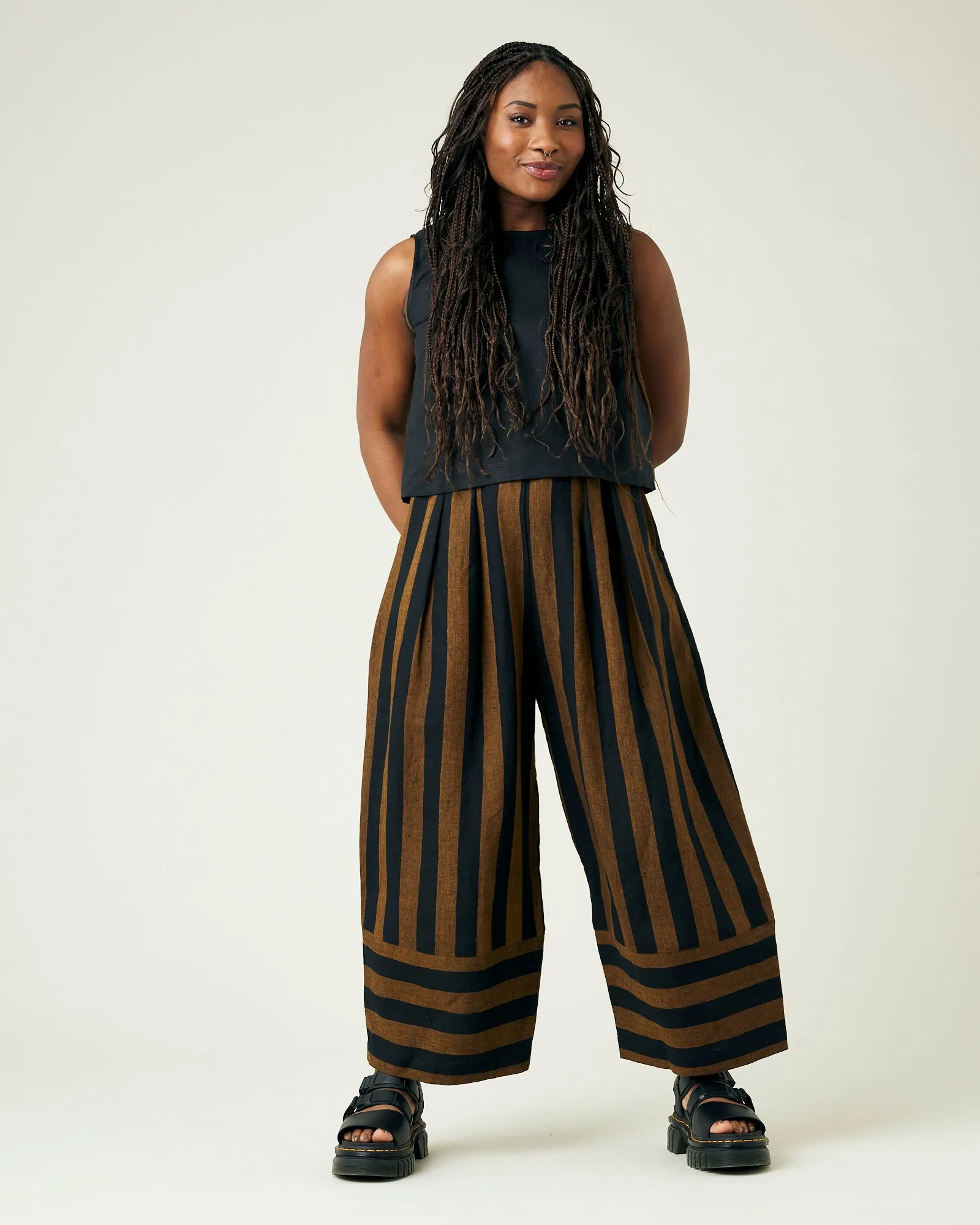 Bobbi Rust And Black Stripe Linen Trousers