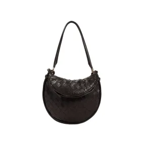 BOTTEGA VENETA Mini Gemelli Brown Leather Shoulder Bag with Gold-Tone Hardware and Intrecciato Weave