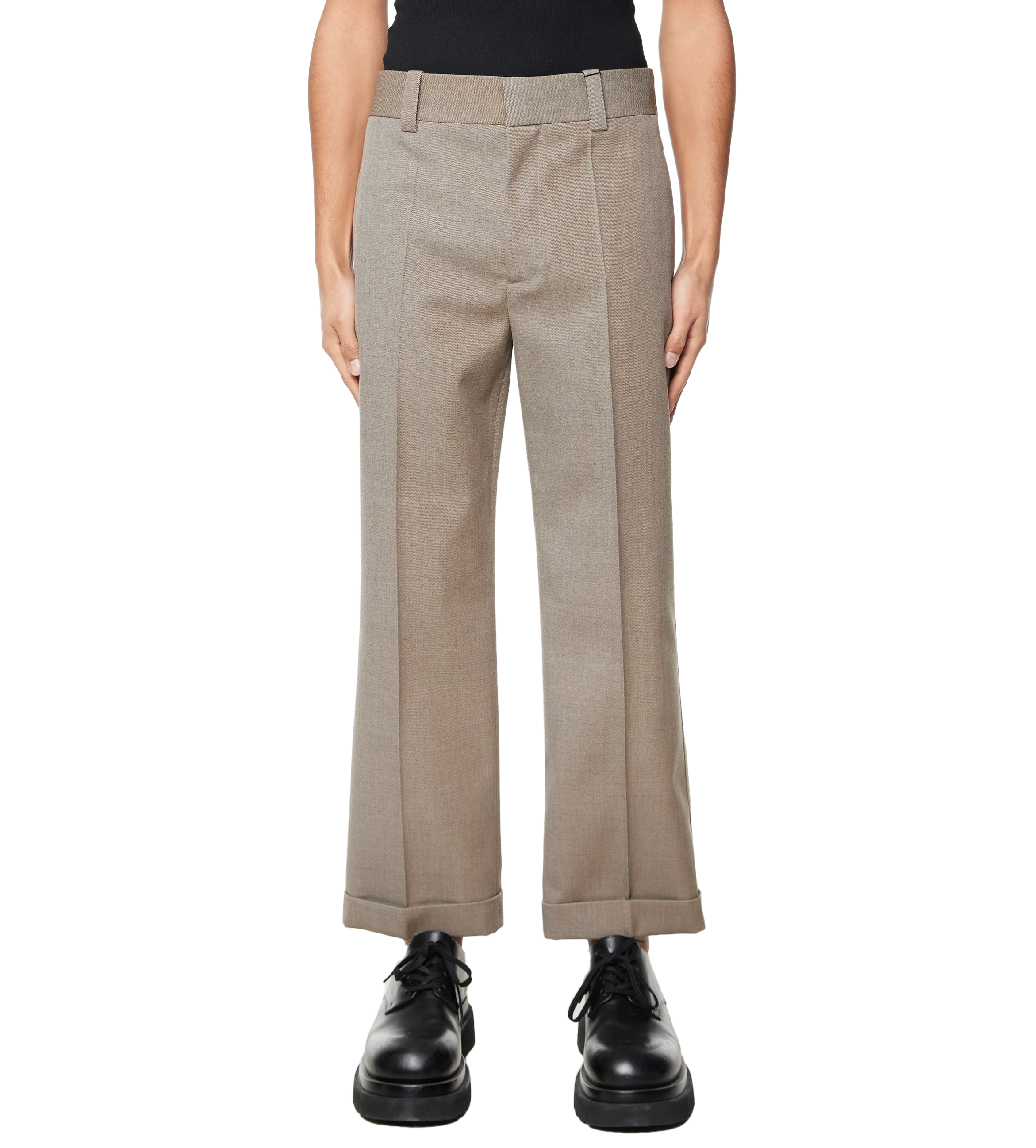 Bottega Veneta    Wool Twill Cropped Trousers Grey/Ochre