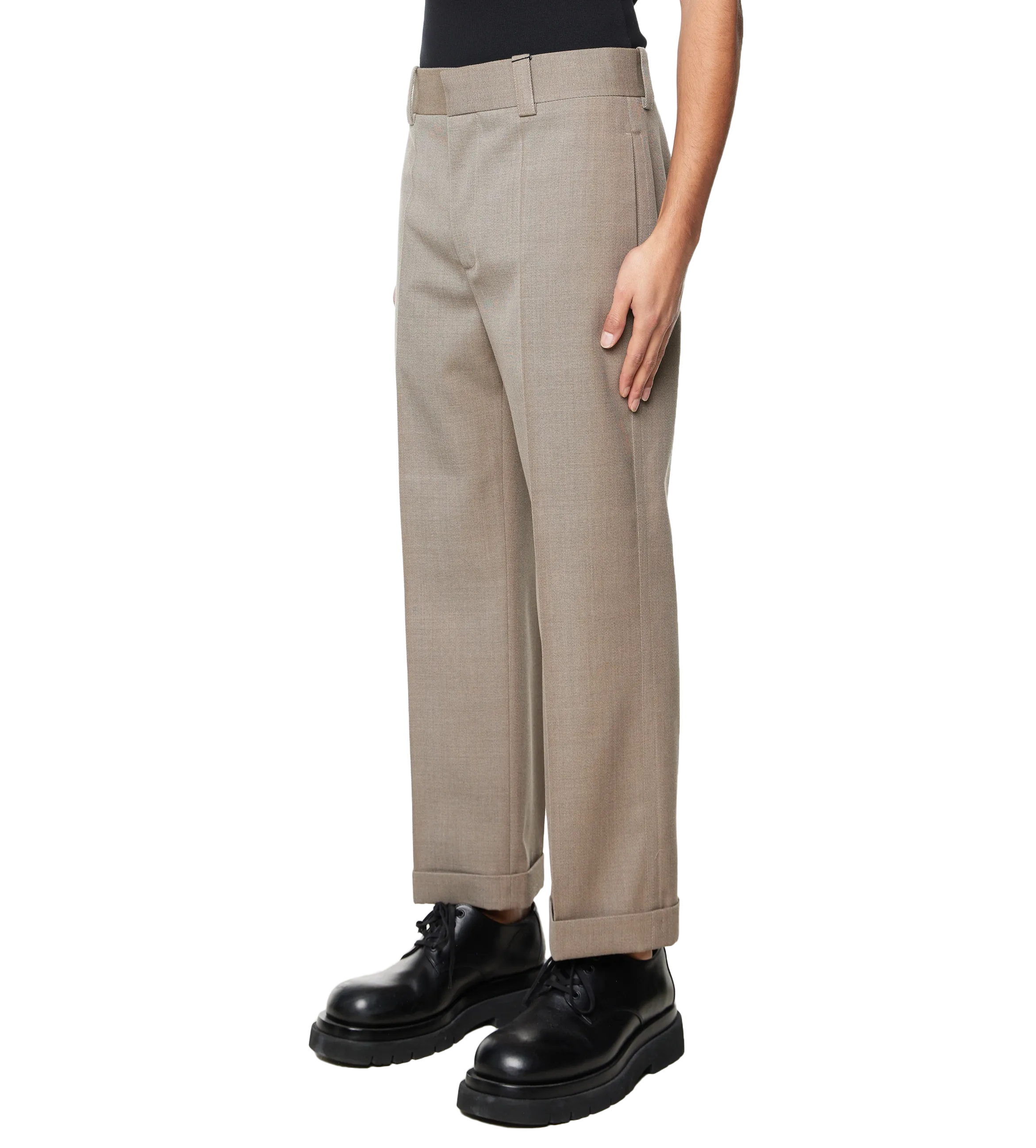 Bottega Veneta    Wool Twill Cropped Trousers Grey/Ochre