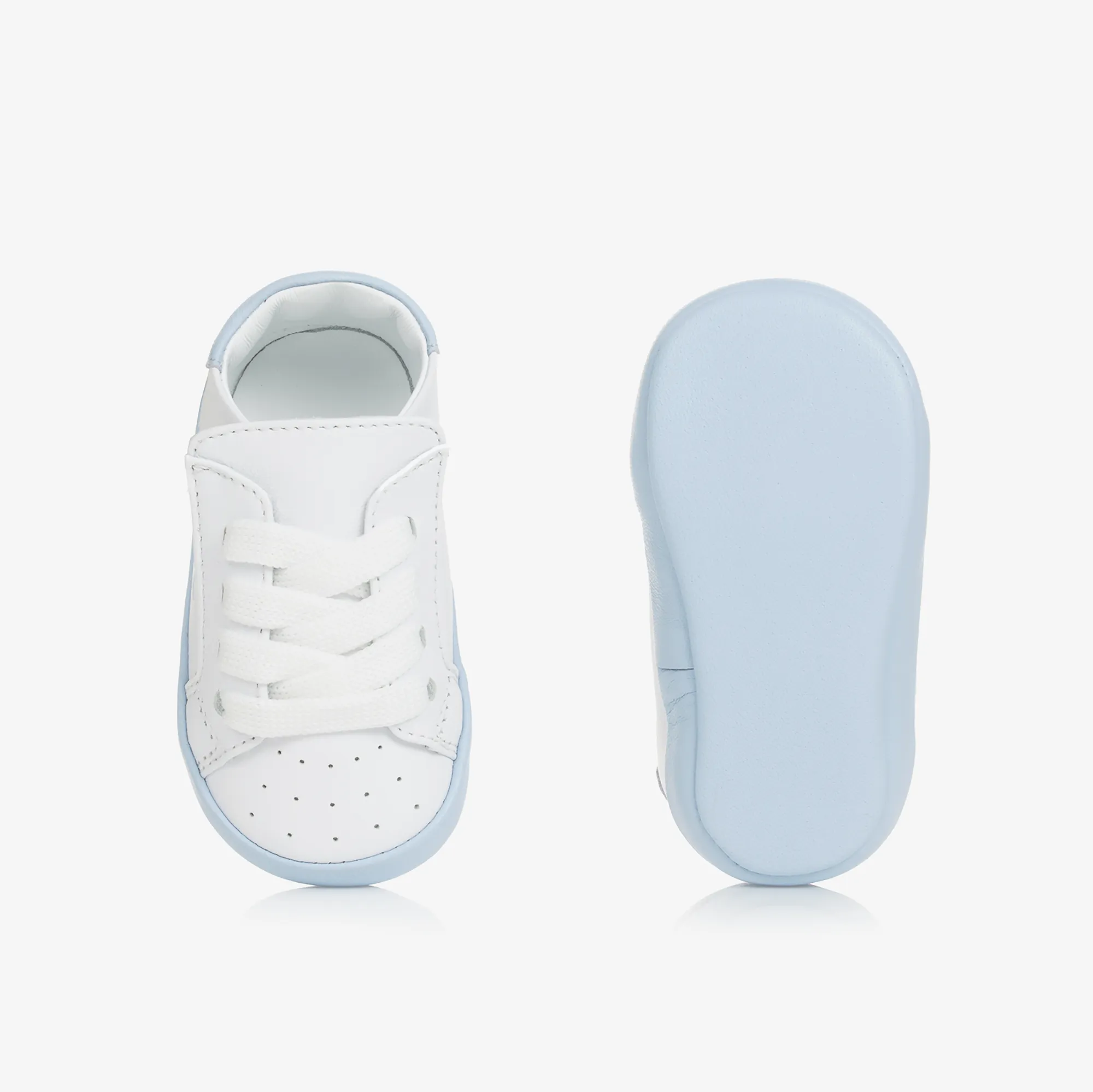 Boys White & Blue Leather Pre-Walker Trainers