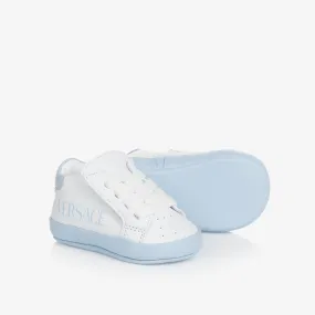 Boys White & Blue Leather Pre-Walker Trainers