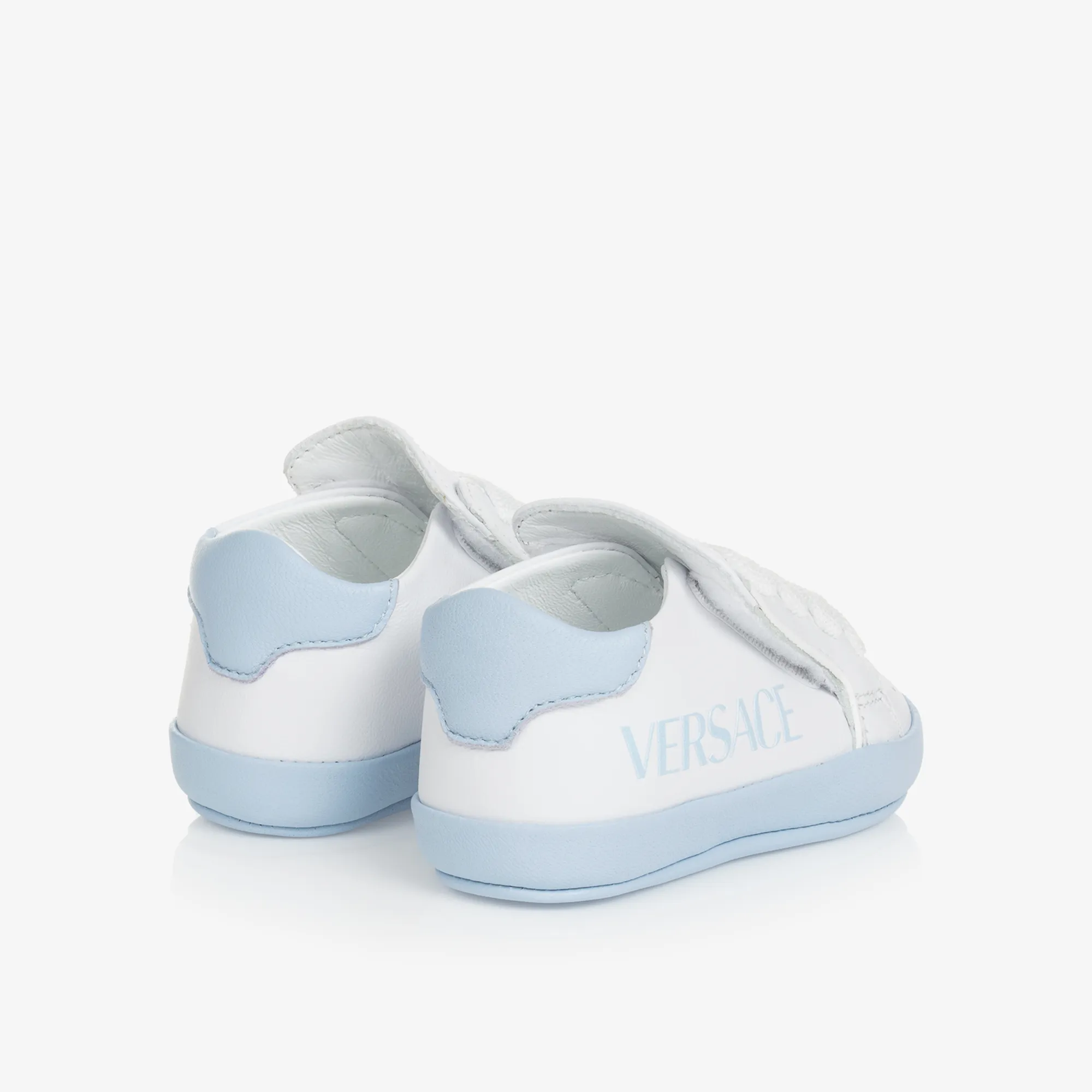 Boys White & Blue Leather Pre-Walker Trainers