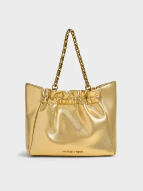 Brigette Ruched Metallic Chain-Handle Shoulder Bag - Gold