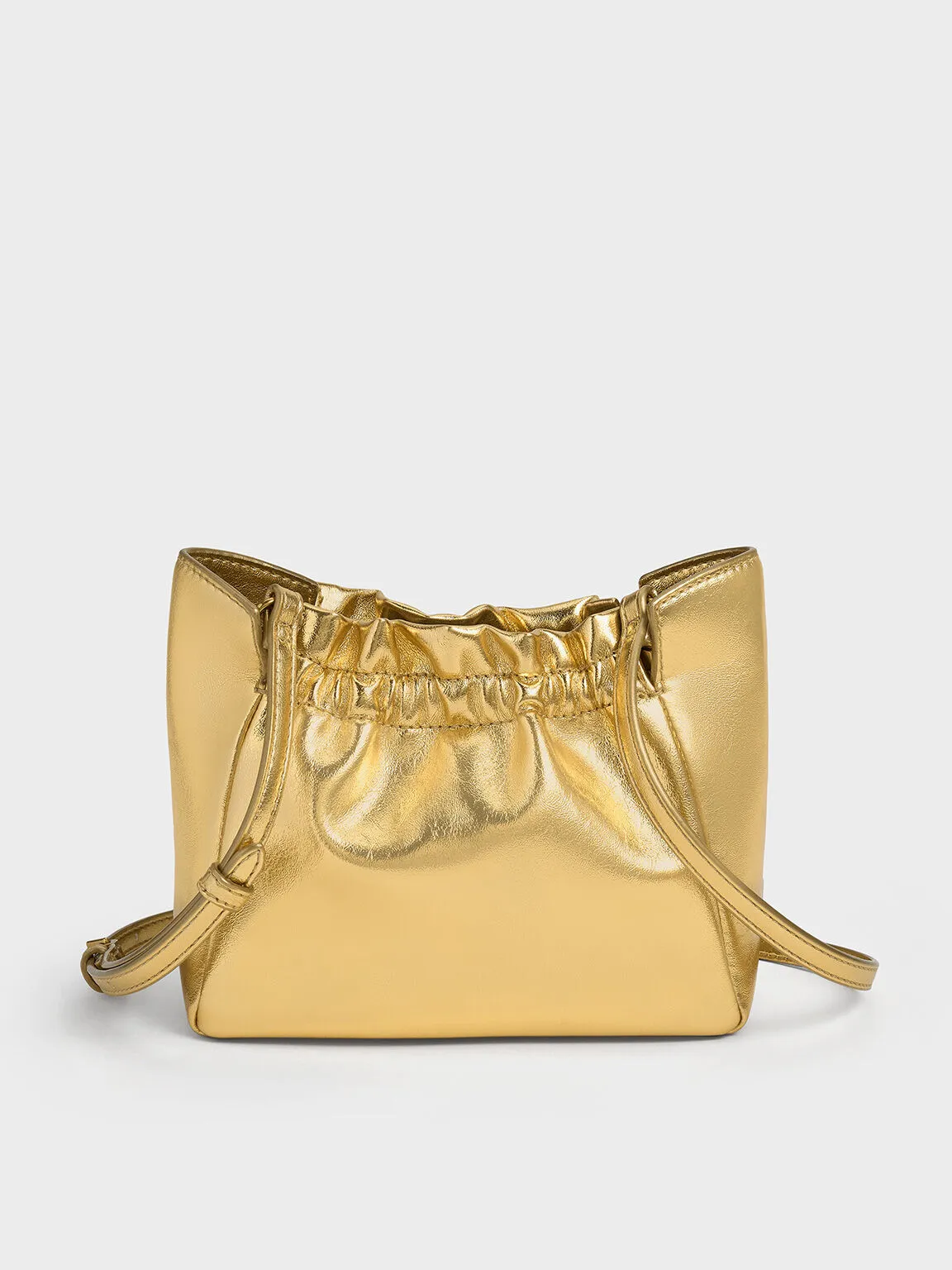 Brigette Ruched Metallic Chain-Handle Shoulder Bag - Gold