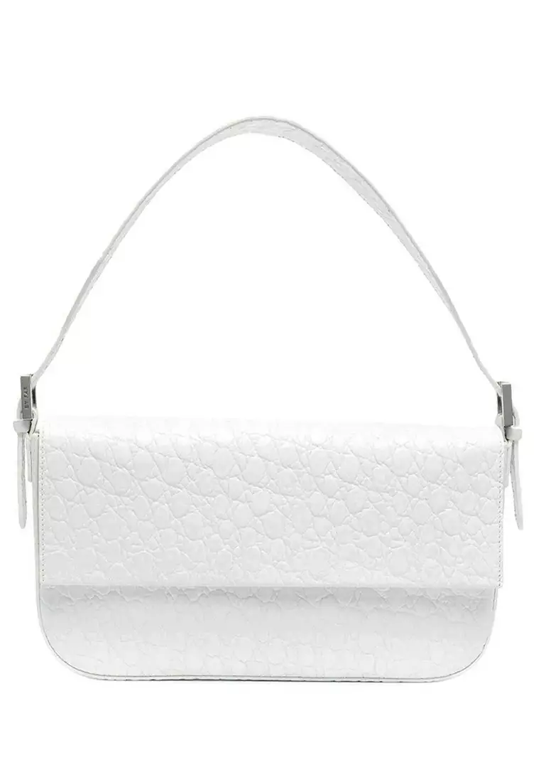 By Far By Far Manu Circular Croco Embossed Leather Shoulder Bag in Pure White