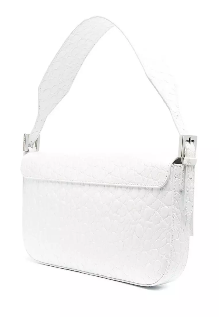 By Far By Far Manu Circular Croco Embossed Leather Shoulder Bag in Pure White