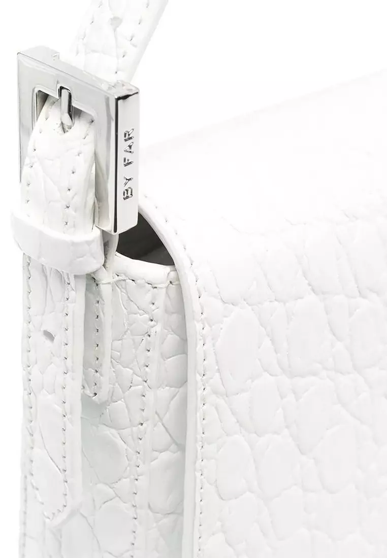 By Far By Far Manu Circular Croco Embossed Leather Shoulder Bag in Pure White