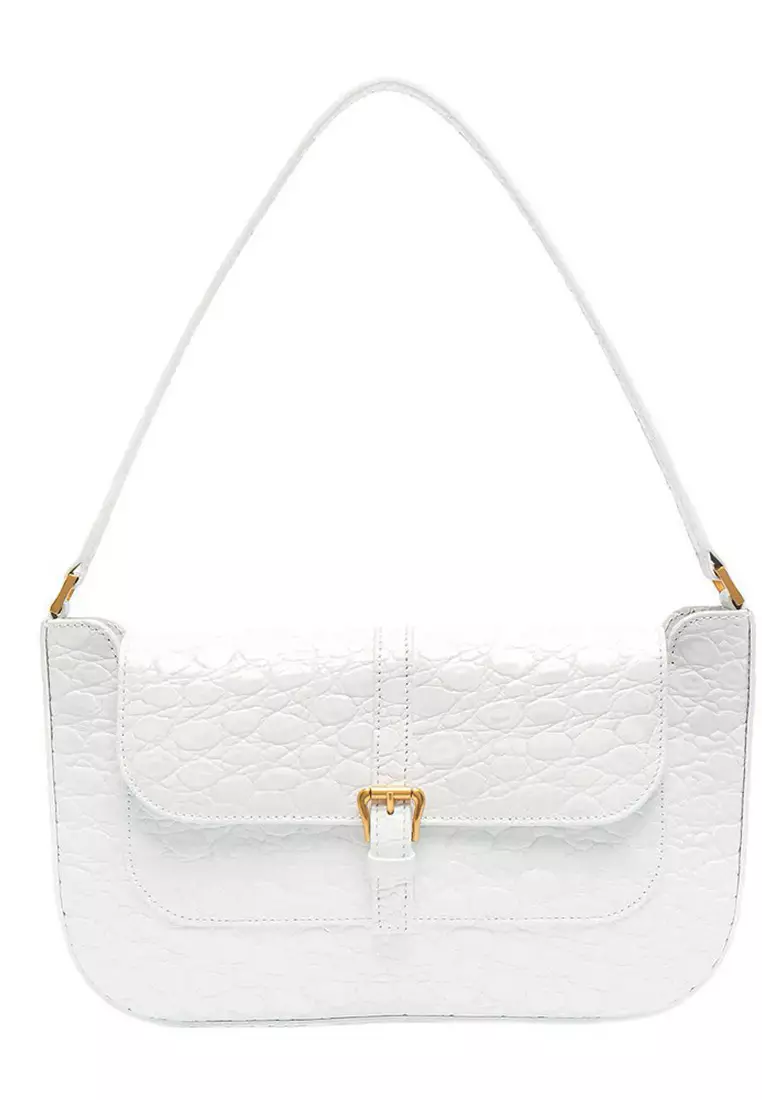 By Far By Far Miranda Circular Croco Embossed Leather Shoulder Bag in Optic White